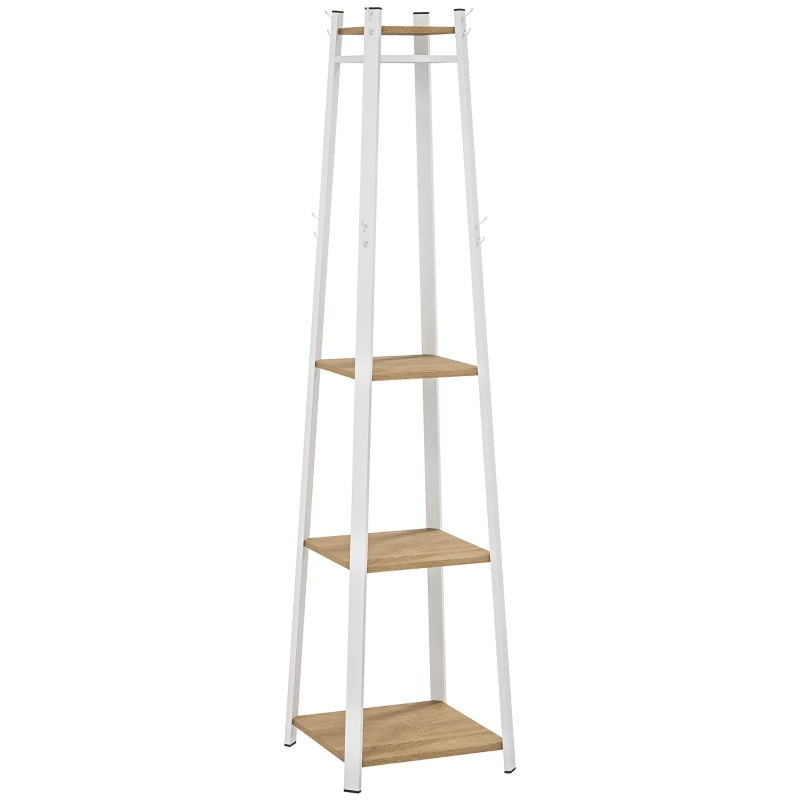 Compact Freestanding Coat Rack Multi-Storage Trapezium - White/Oak