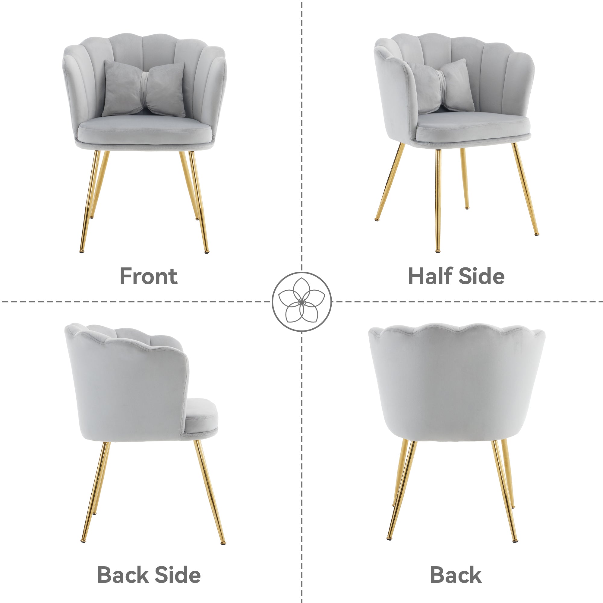 Velvet Chairs, Set of 6 Modern Upholstered with Petal Backs & Butterfly Cushions, Gold-Plated Metal Legs