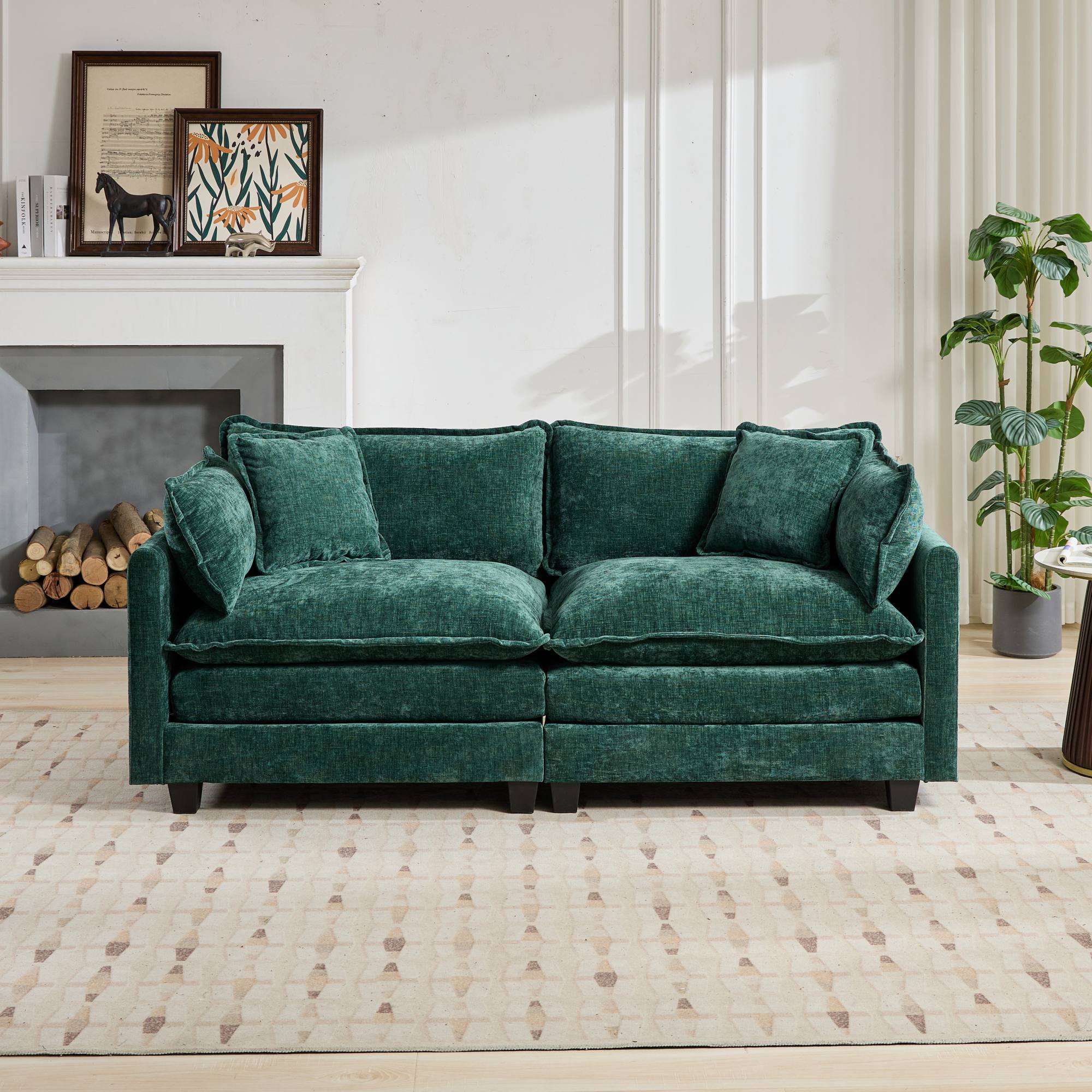 Cloud Sofa Loveseat Modern Sectional Couch Chenille Fabric, Green