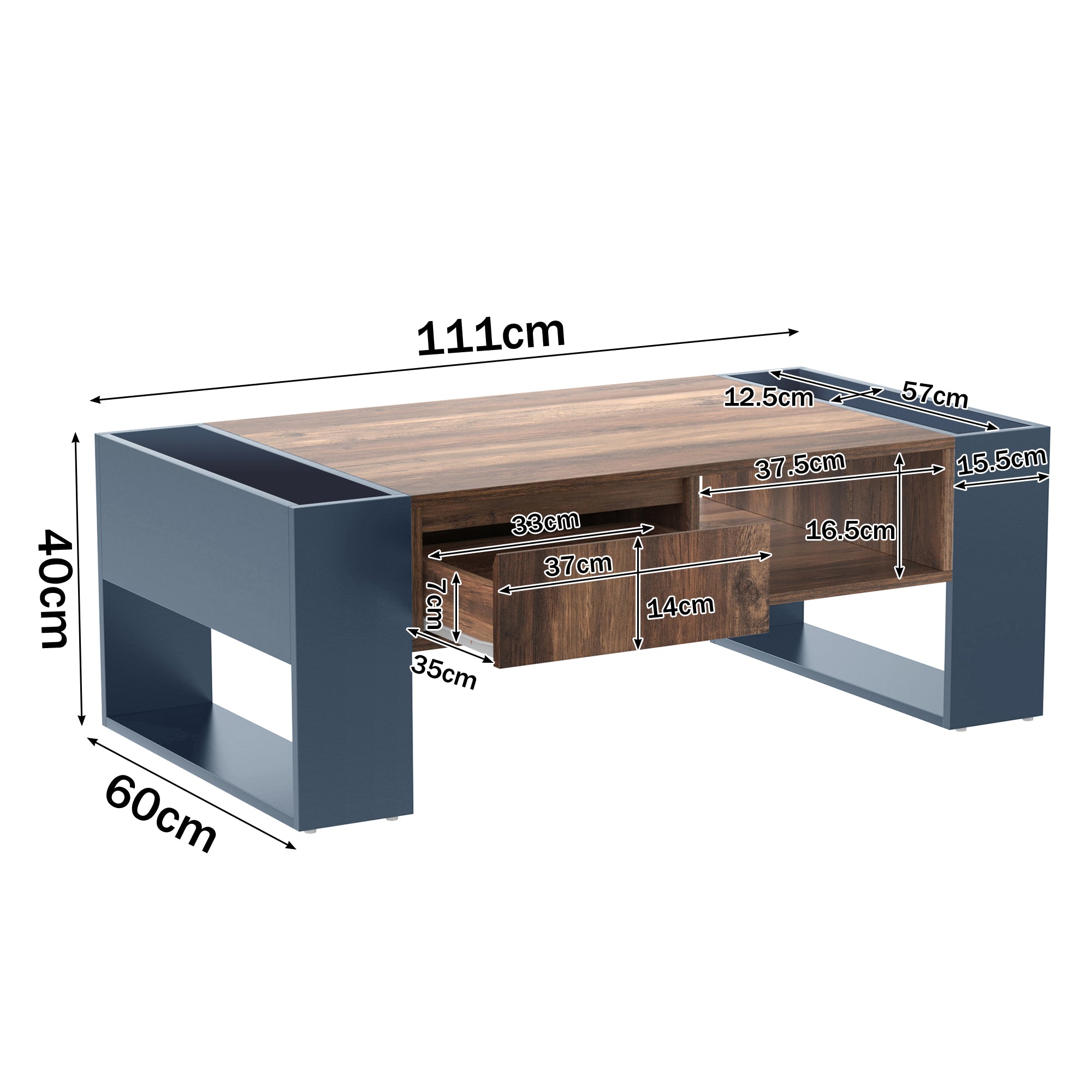 Coffee Table with Handleless Drawer & Double-Sided Storage, Anthracite Wood Grain