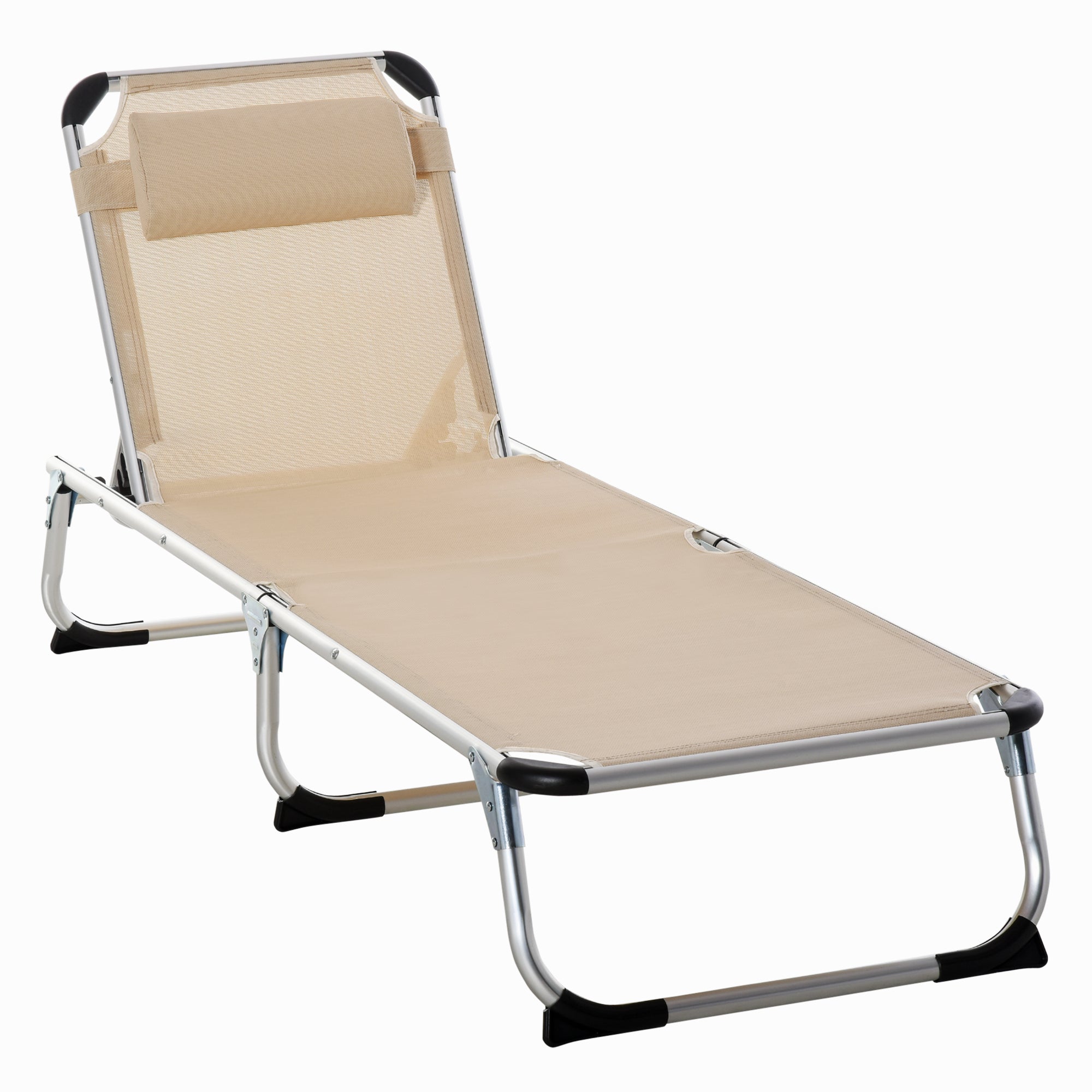 Garden Lounger 5-Way Adjustable Foldable Ergonomic, Aluminum Mesh Fabric Beige