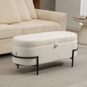 Storage Stool Ottoman with Storage Fleece Cover Steel Legs - Cream White