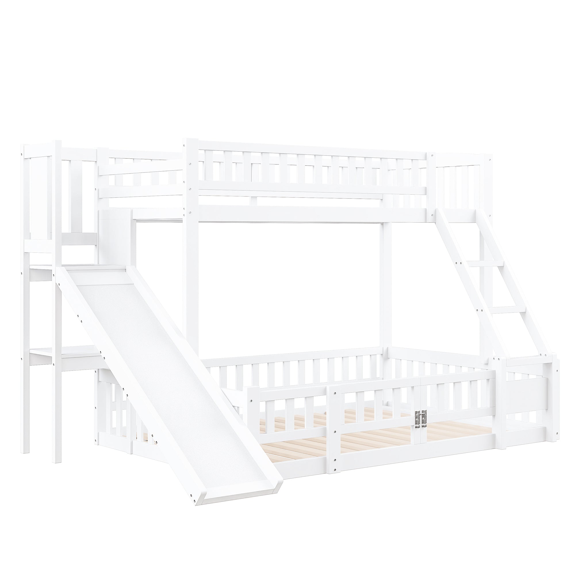 Bunk Bed 90x200 & 140x200, Slide, Pine Wood, White