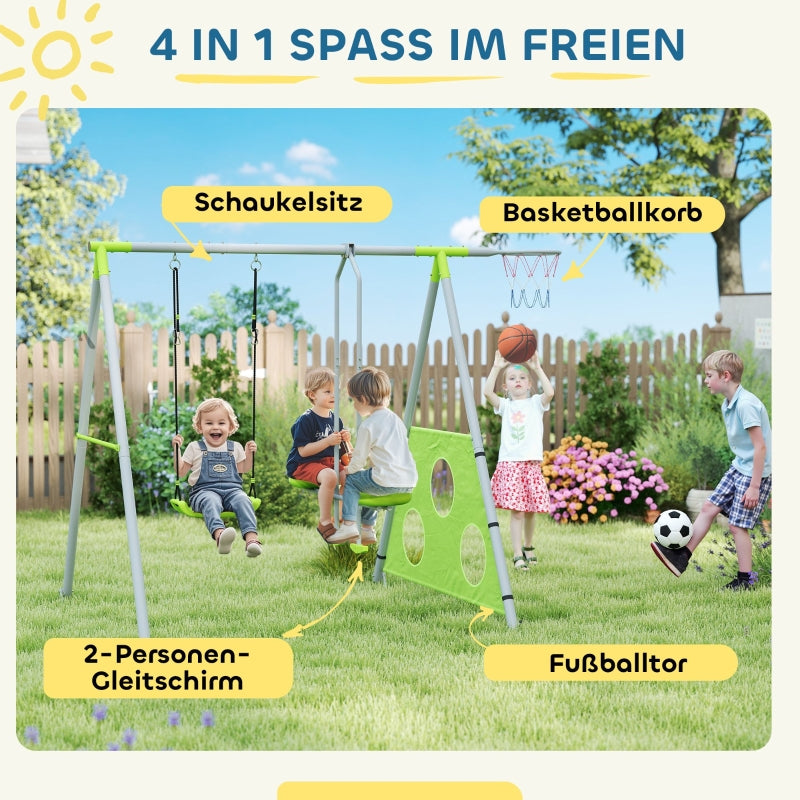 AIYAPLAY Outdoor Swing Set, Children's Swings, Adjustable, Steel, Green