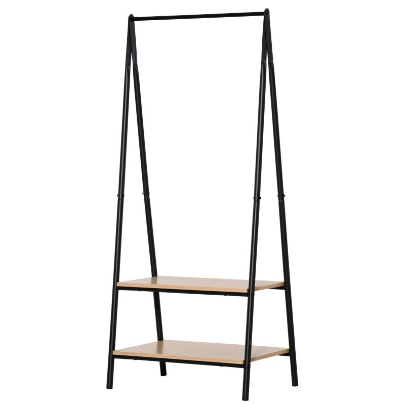 Clothes Rail Freestanding 2 Tier Storage Shelves Black Metal Frame