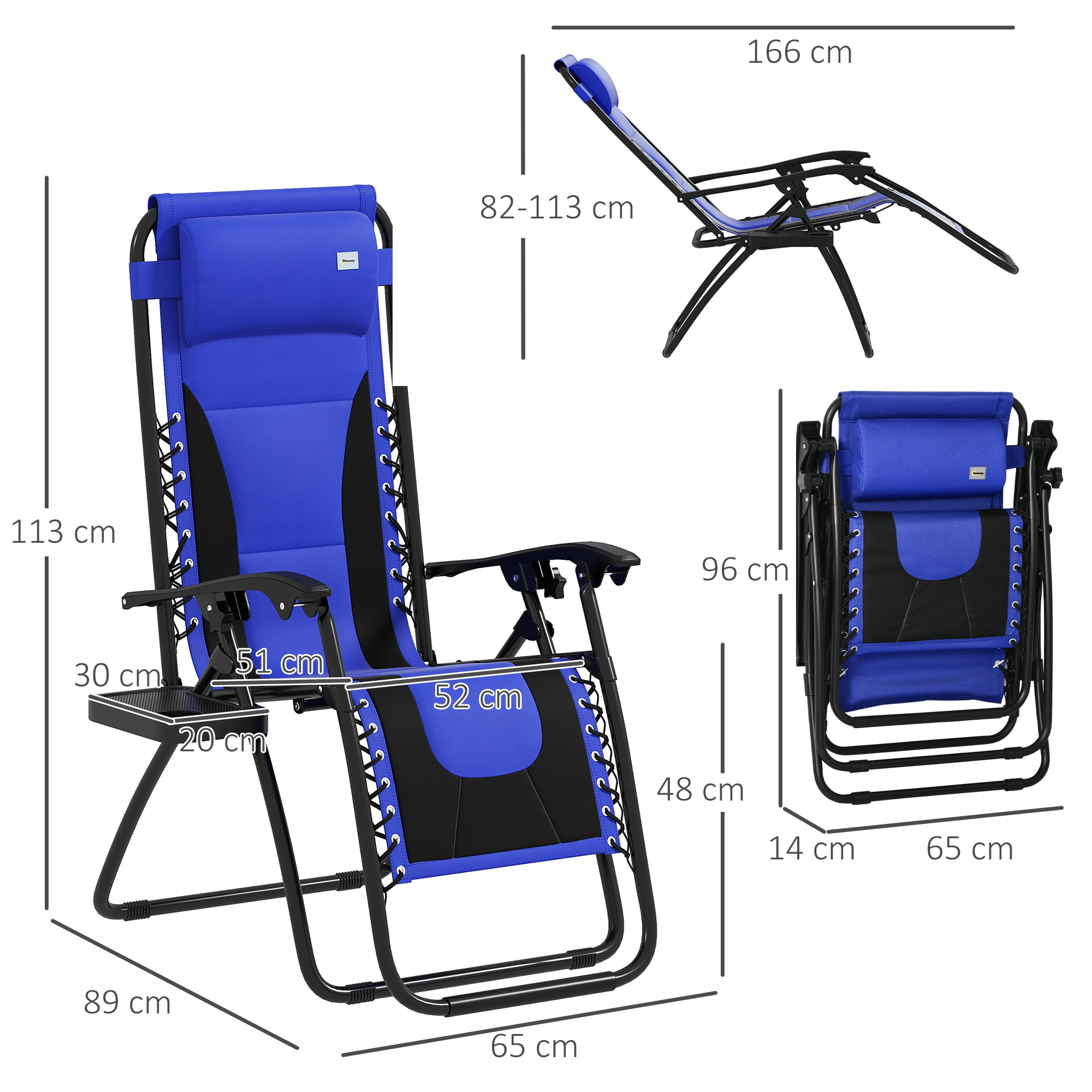 Zero Gravity Lounger Chair Set of 2, Folding Reclining with Cup Holder, Blue