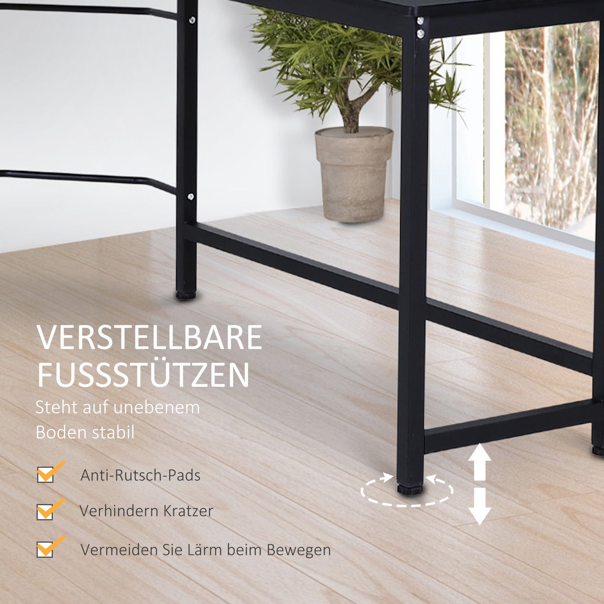 Vinsetto Corner Desk Height Adjustable, Metal Black