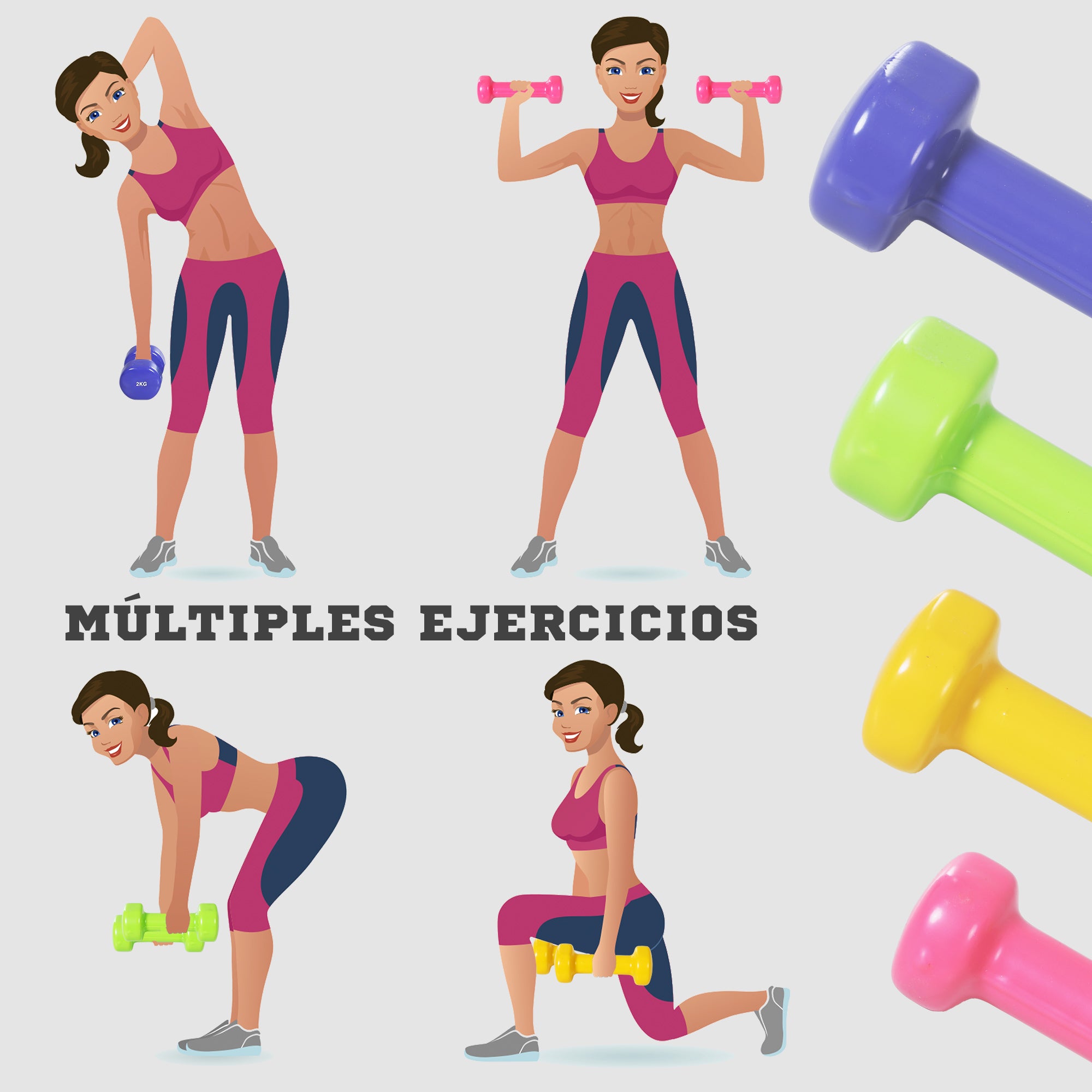 Dumbbell set, 4 pairs 0.5-2 kg, portable for home and gym, iron plastic