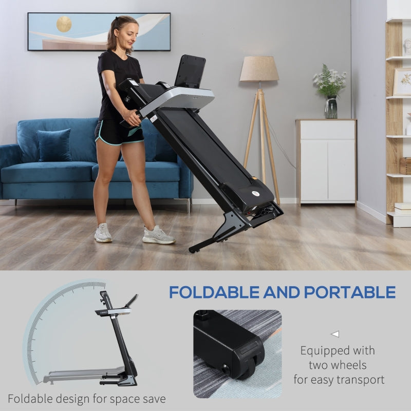Folding Treadmill for Home, Motorised Running Machine w/ LCD Display, Black