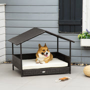 Rattan Dog House, Outdoor Bed, Steel Frame, Coffee-Brown