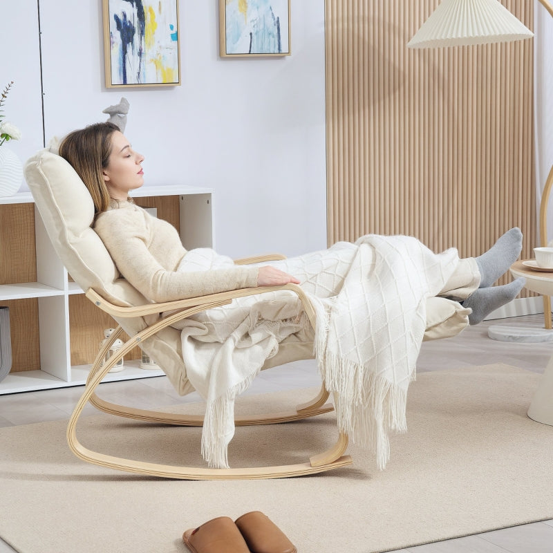 Rocking Chair with Backrest & Footrest, Relaxing Reading, Linen Look Cream White