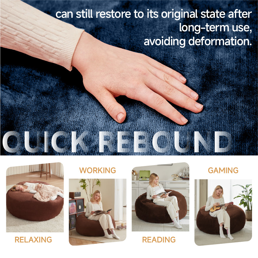 5-Foot Bean Bag Sofa Chair Ultra-Soft Reading Lounger Flannelette, Blue