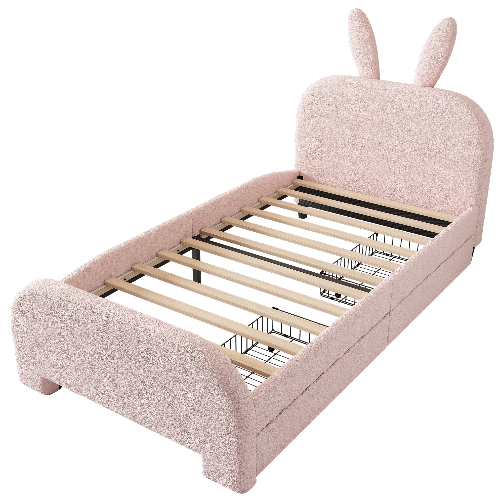 Flat Bed 90x200cm Cartoon Rabbit Shape 2 Drawers - Pink