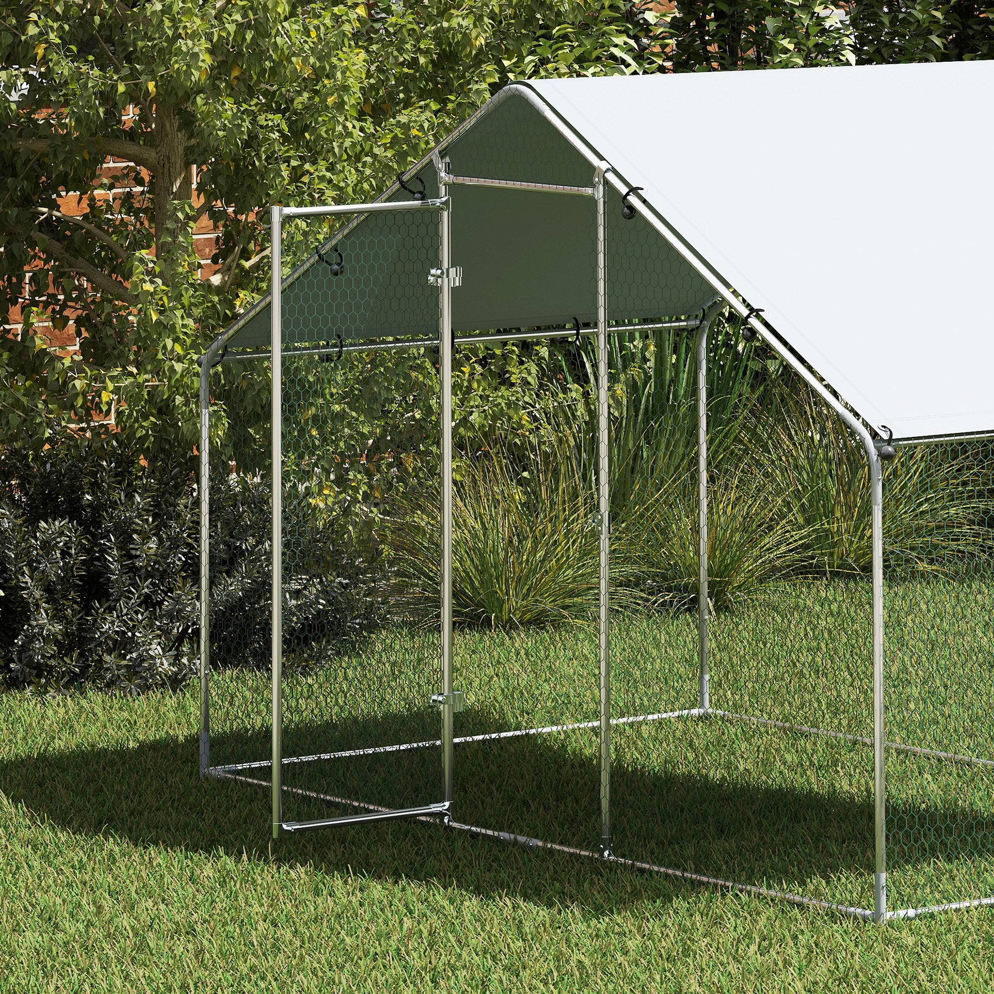 Chicken Coop Free-Range Enclosure, 3x1.7x1.9 m, Lock, Galvanized Steel, Silver