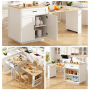 Extendable Bar Table Storage 2 Drawers Side Shelves - White