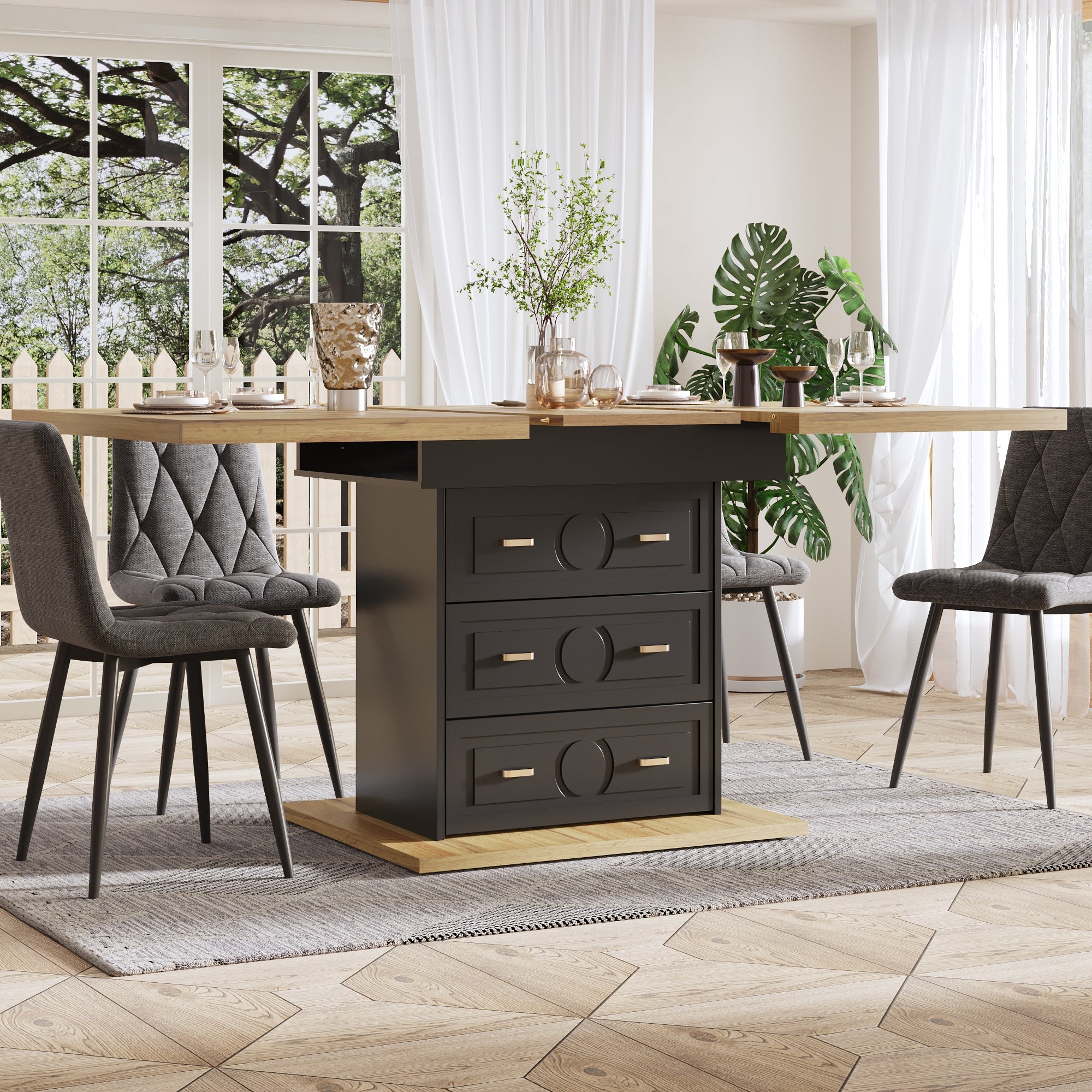 Extendable Dining Table 110-140x80cm 6 Person - Wood Grain