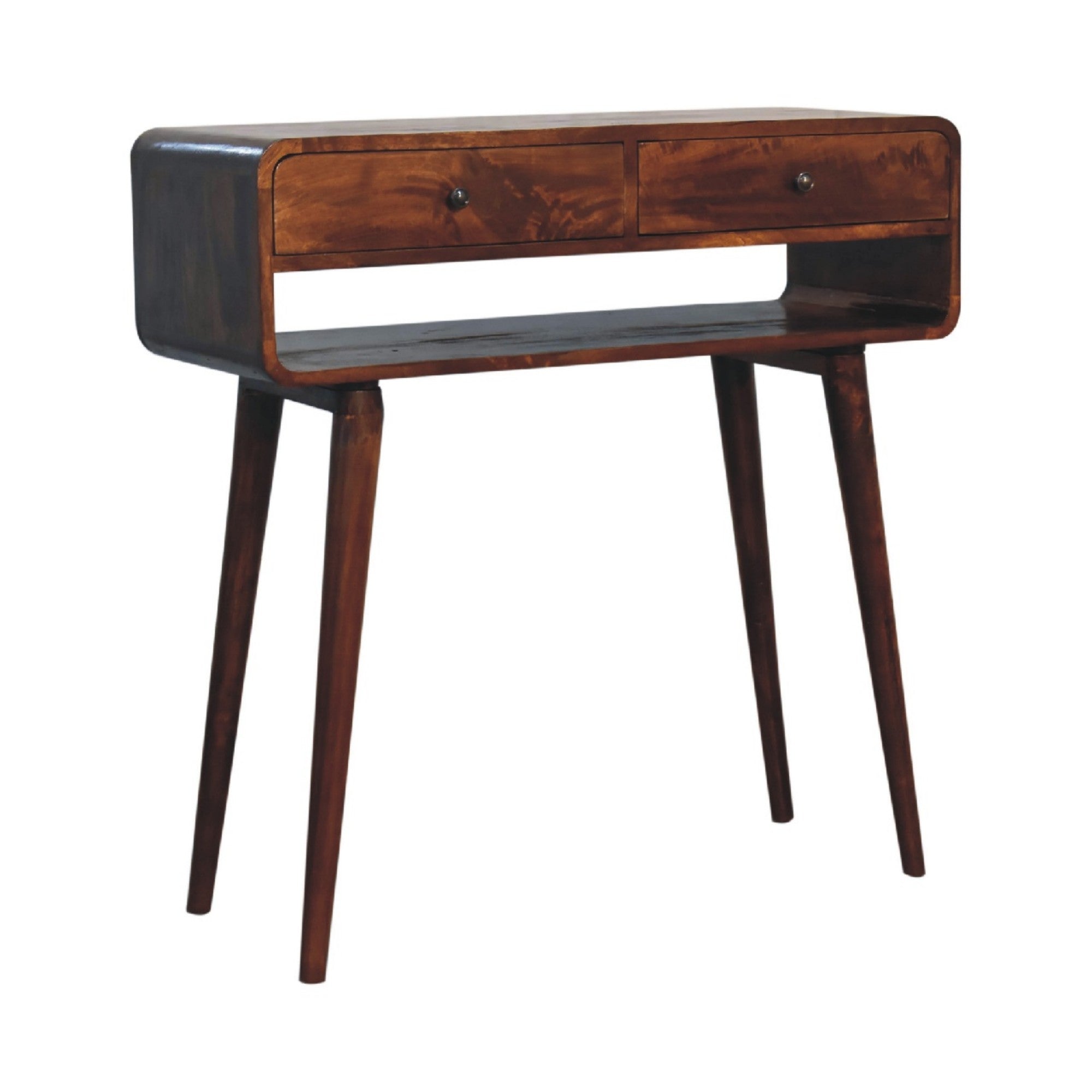 Sonata Console Table, 2 Drawers and Open Slot, Solid Wood Dark Brown