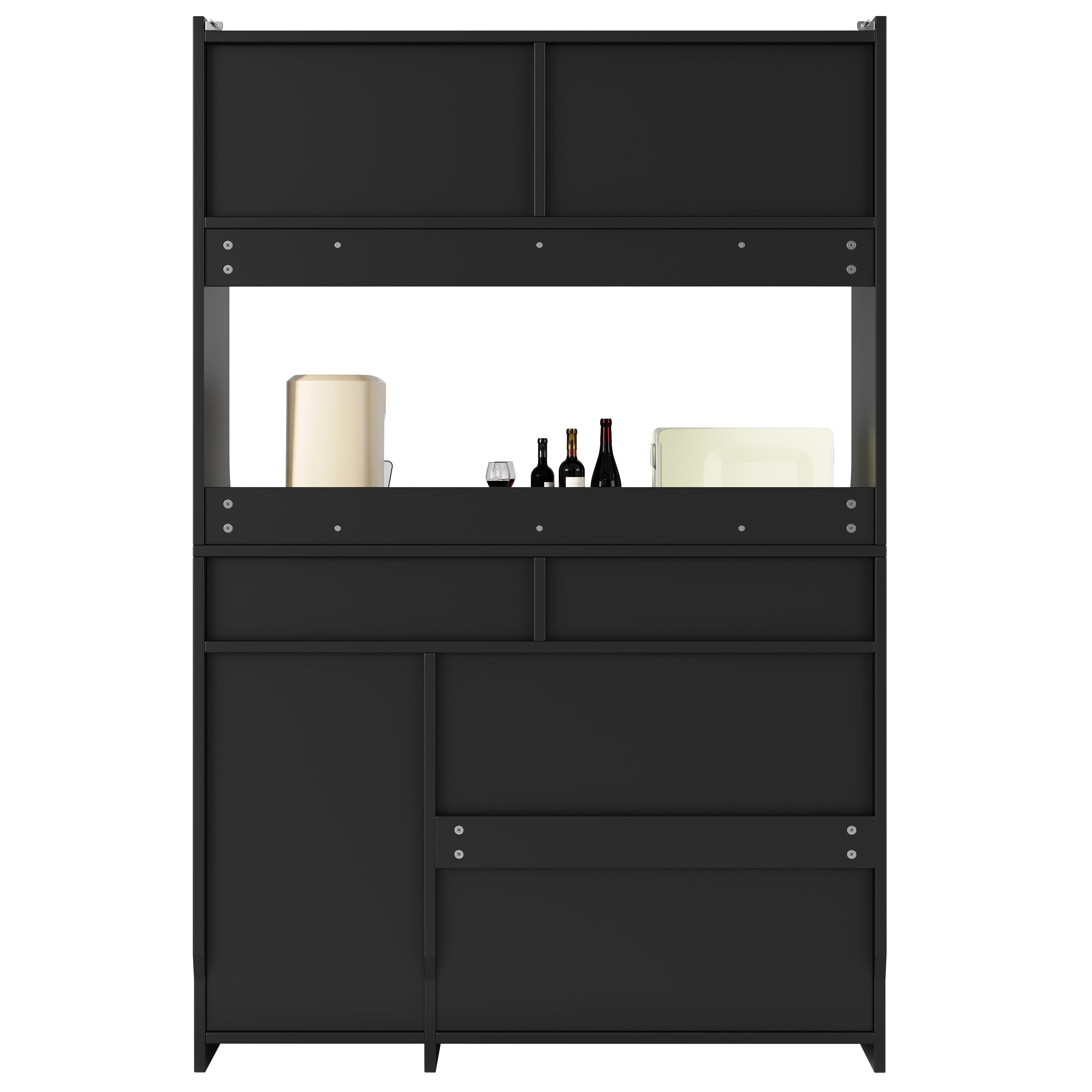 Tall Cabinet Sideboard with LED Adjustable Shelves & 2 Drawers - Black