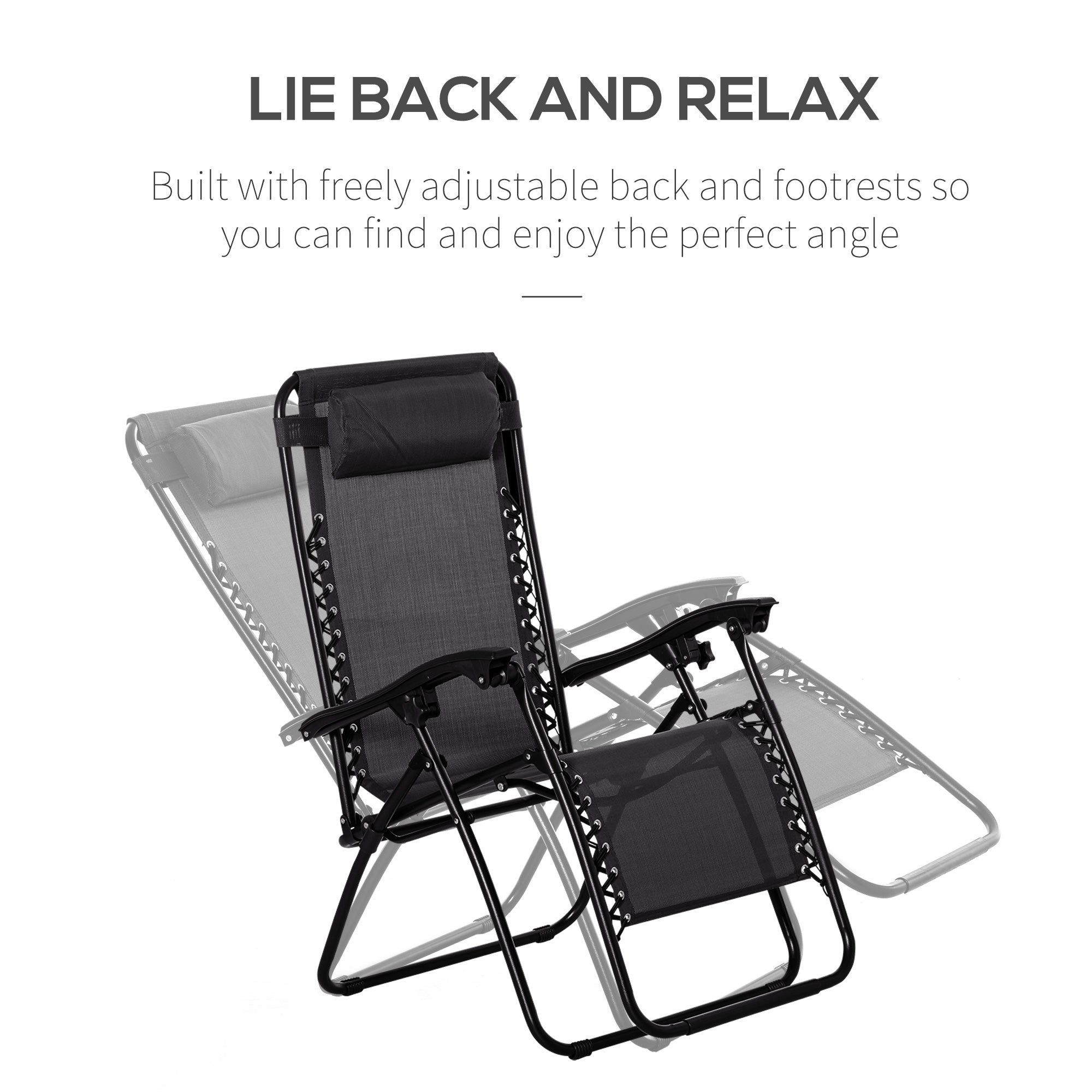 Folding Zero Gravity Chairs, 3-Piece Adjustable Sun Lounger Set with Table and Cup Holder, Black