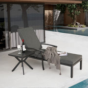 Lounge Patio Chair, Adjustable Reclining Rustproof Aluminum, Gray Cushion