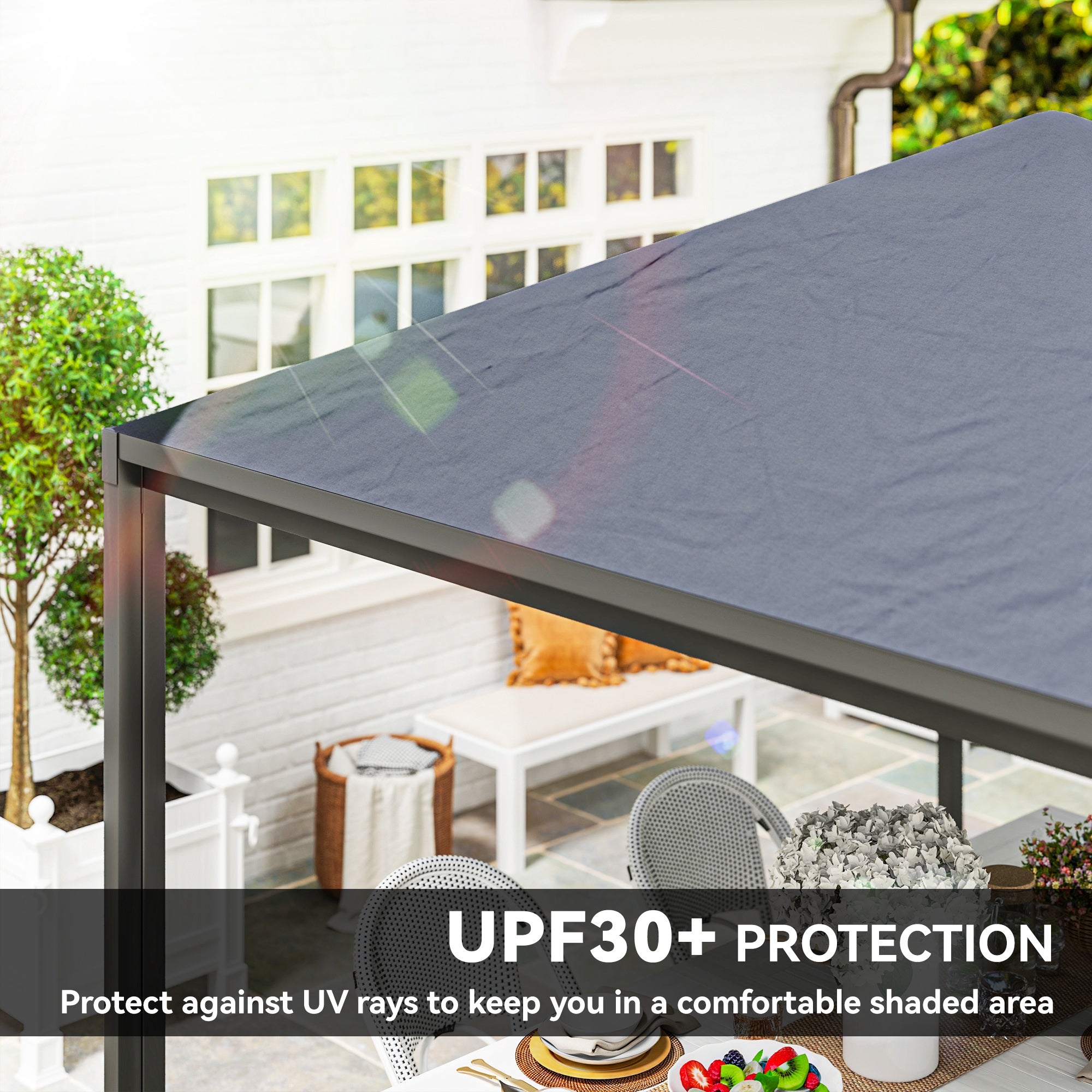 Garden Gazebo, Extendable Awning and Wheels Shelter, UPF30+ Metal Frame