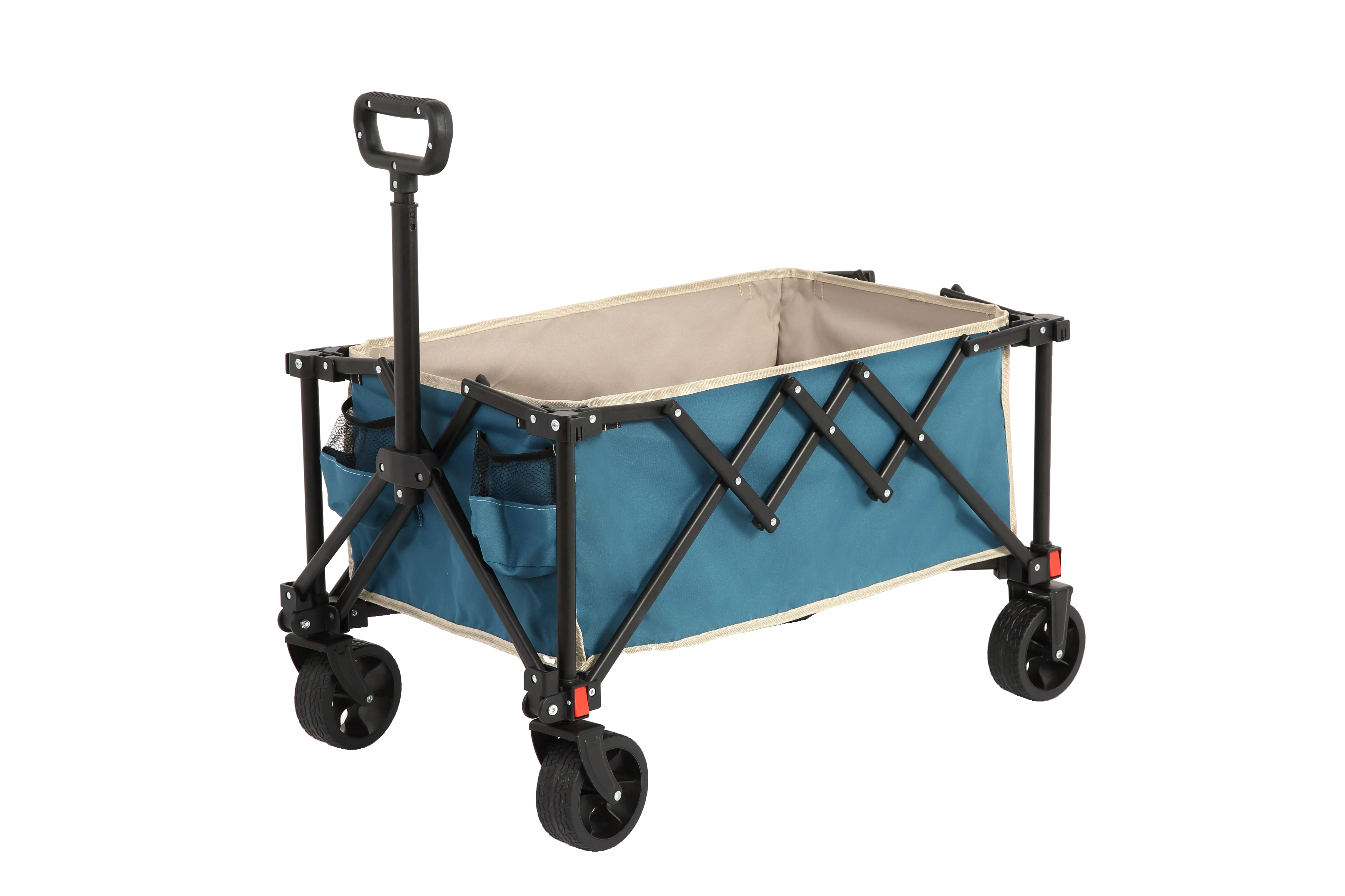 Folding Wagon Cart with All Terrain Wheels, Heavy Duty, Adjustable Handle, Outdoor Utility, Blue