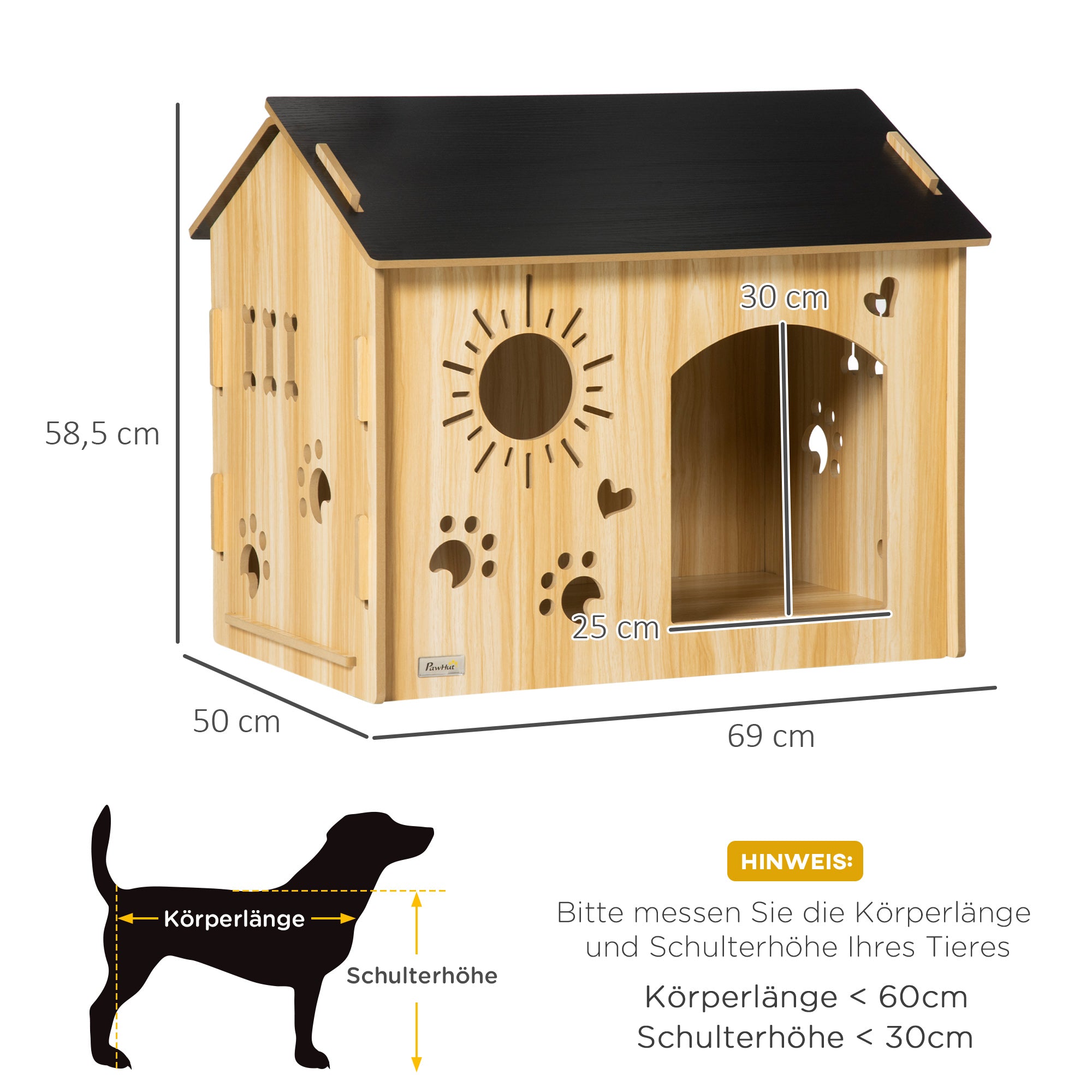 Dog House, Indoor with Roof and Ventilation, MDF Oak Black