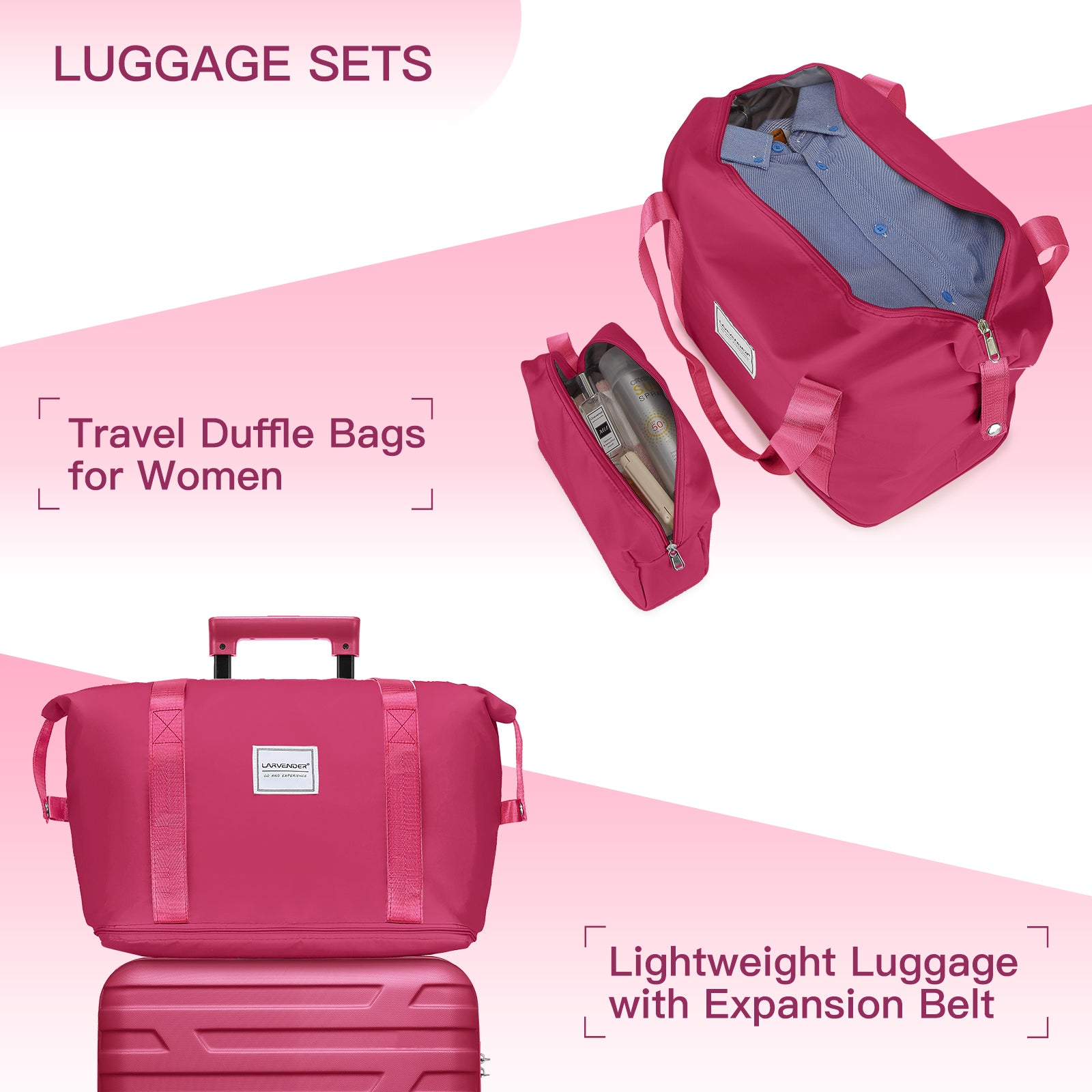 Luggage Sets 6 Piece Hardside Expandable with Spinner Wheels & TSA Lock, Rose Red