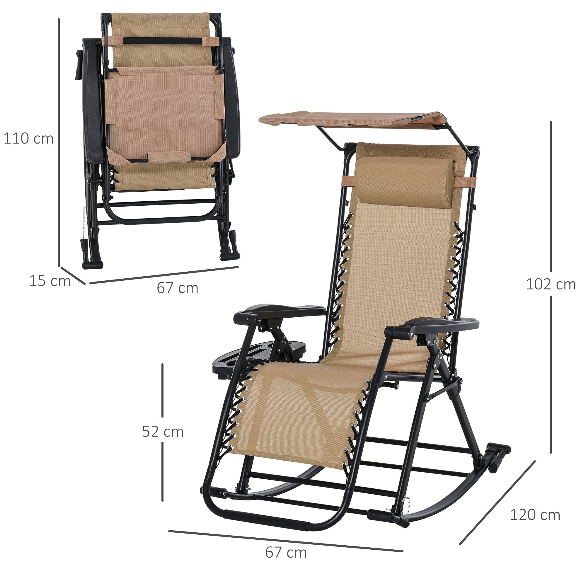 Garden Rocking Chair, Folding Adjustable Zero-Gravity Sun Lounger Recliner, Beige