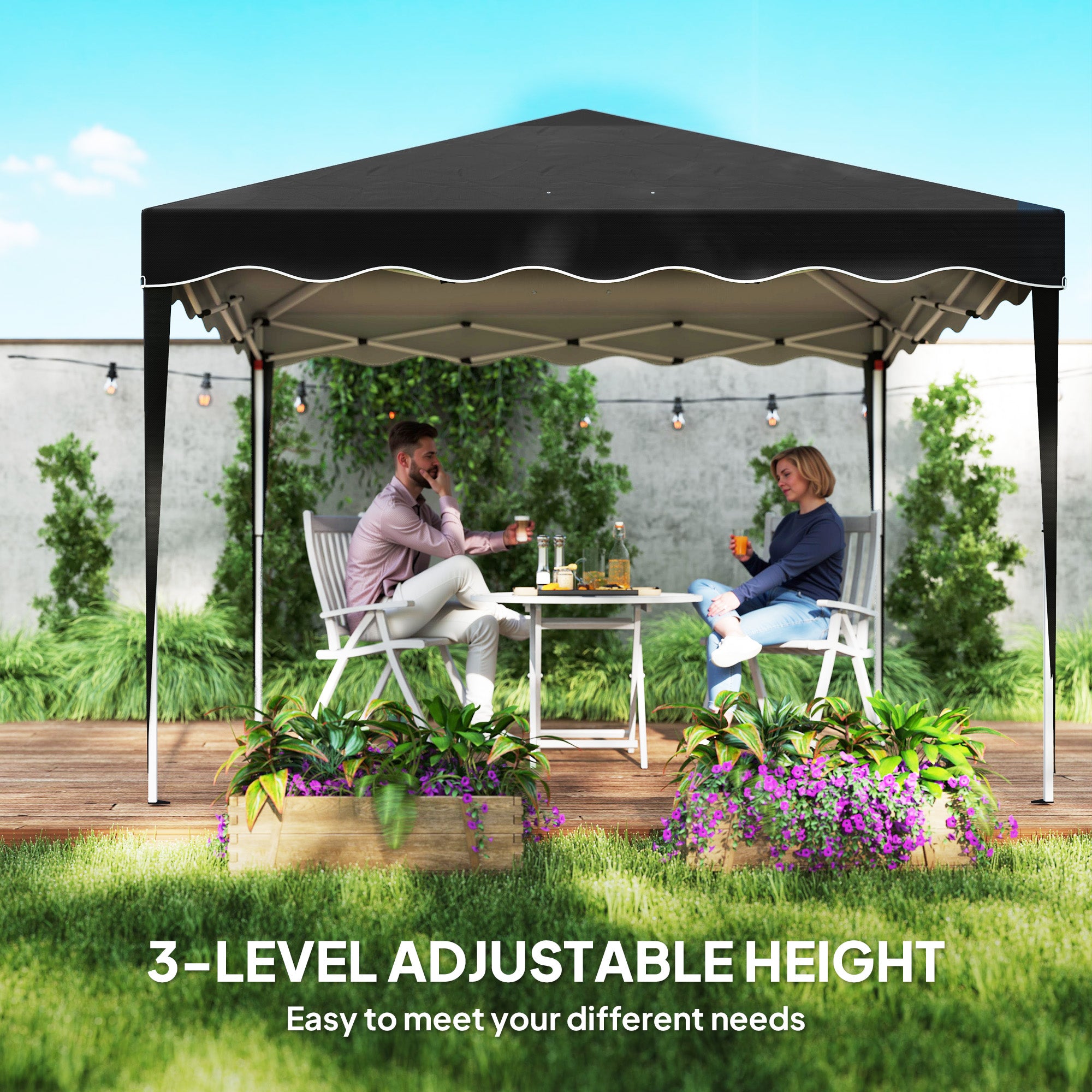 Pop-Up Gazebo 3 x 3cm Adjustable Height Black