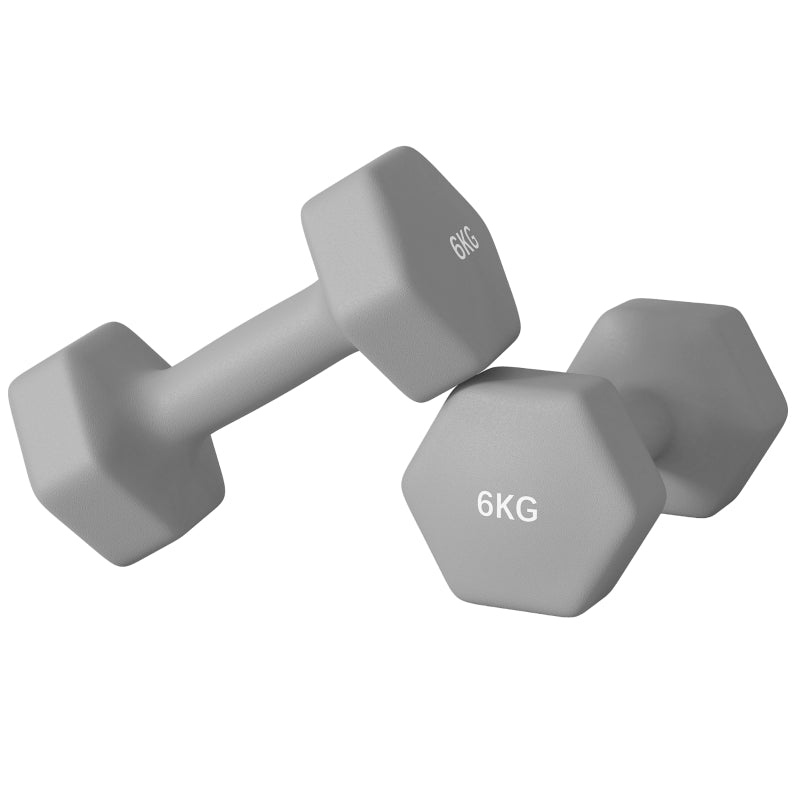Dumbbell Set 2 x 6 kg Hexagonal Non-Slip - Grey