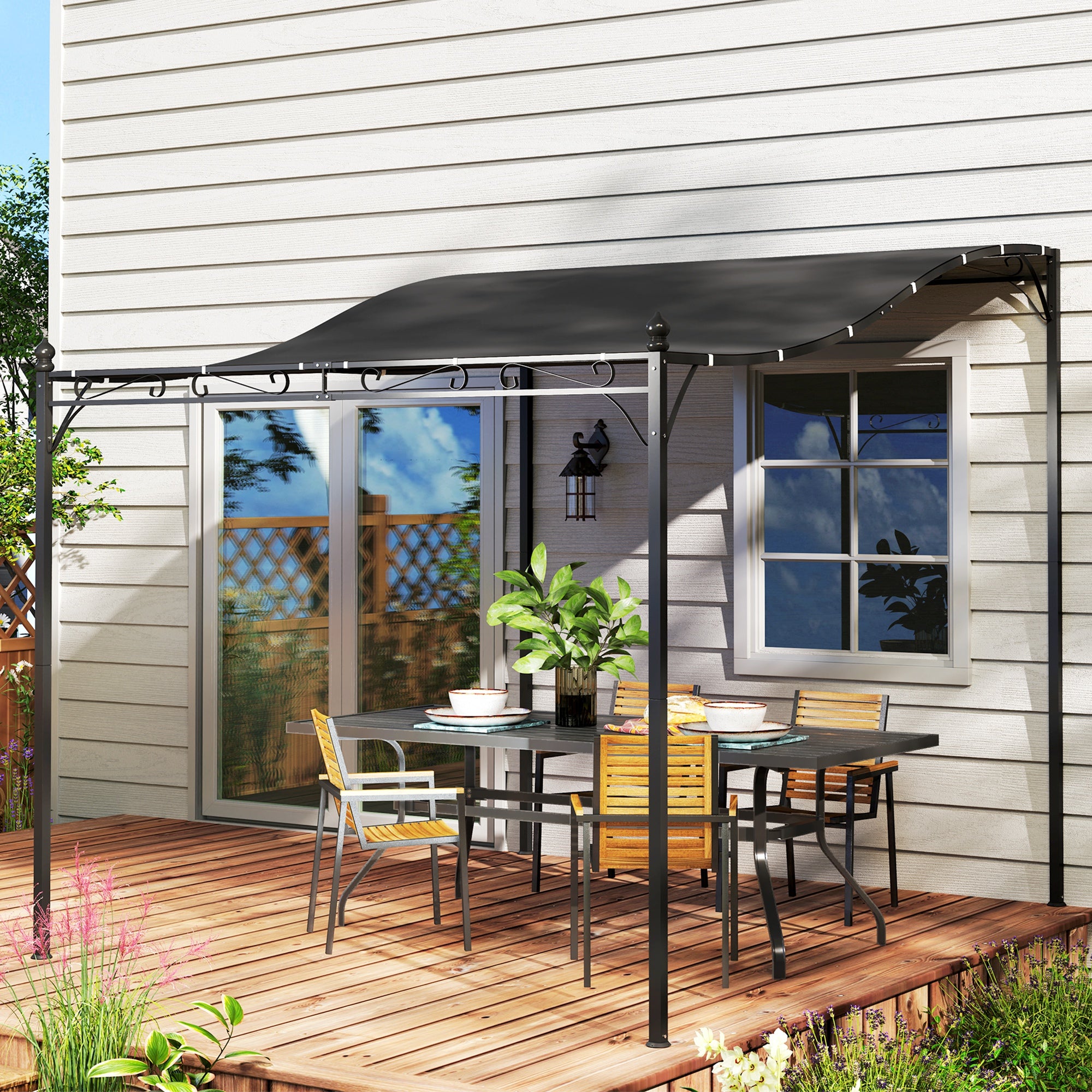 Pergola Lean-to Pavilion Water-Repellent Freestanding 2.5x3m Dark Grey