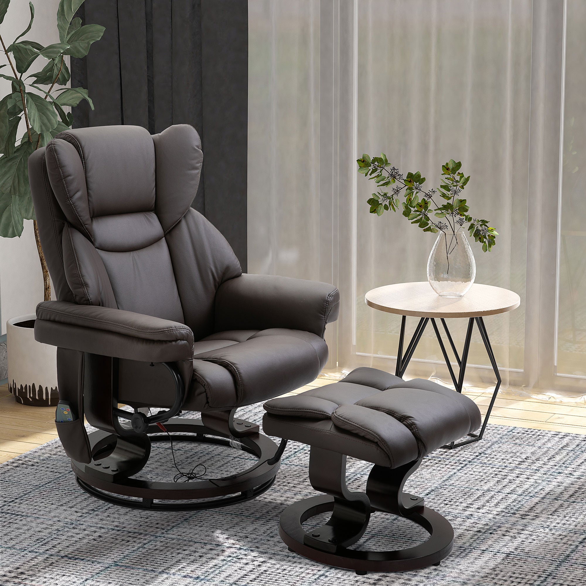 Recliner Massage Chair with Footstool, Reclining Function, Faux Leather Brown