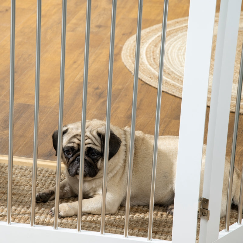 Foldable Dog Gate, Freestanding with Two Support Feet, White