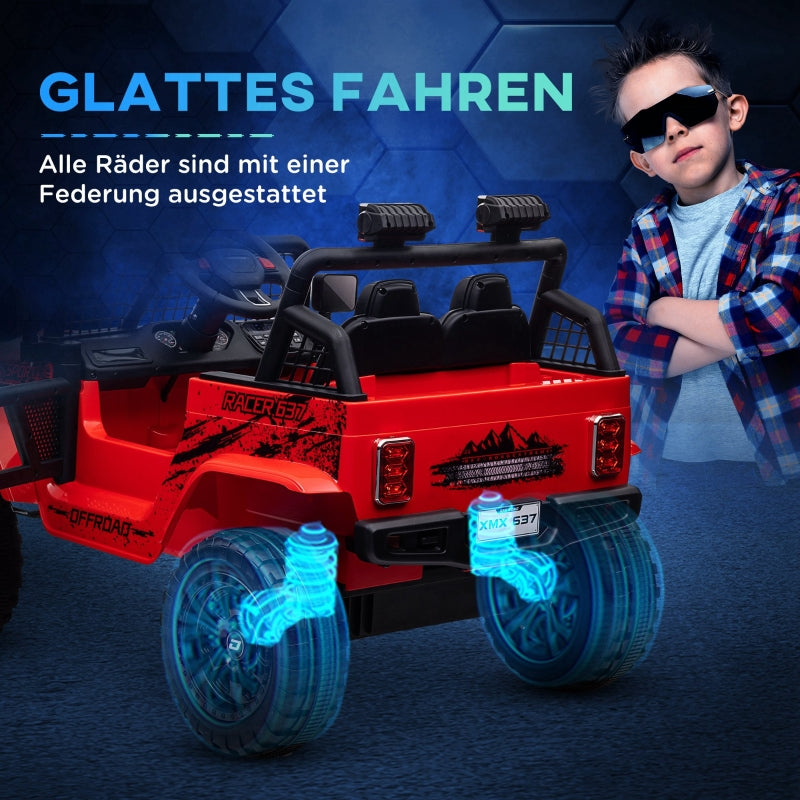 Children's Electric Car with Remote Control, LED Lights and 12V Motors, Red