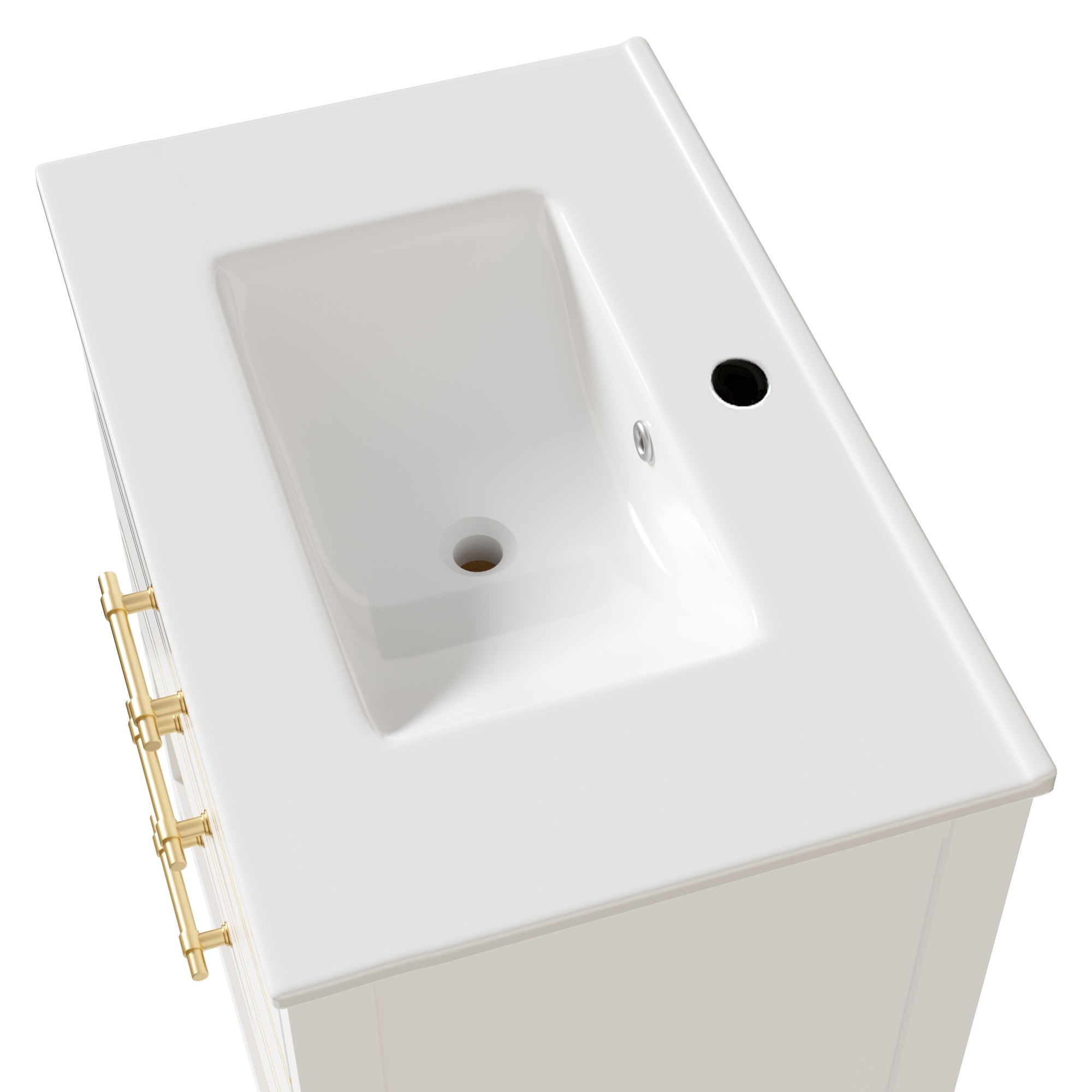 Bathroom Vanity Unit with Ceramic Basin and 2 Drawers, White and Gold