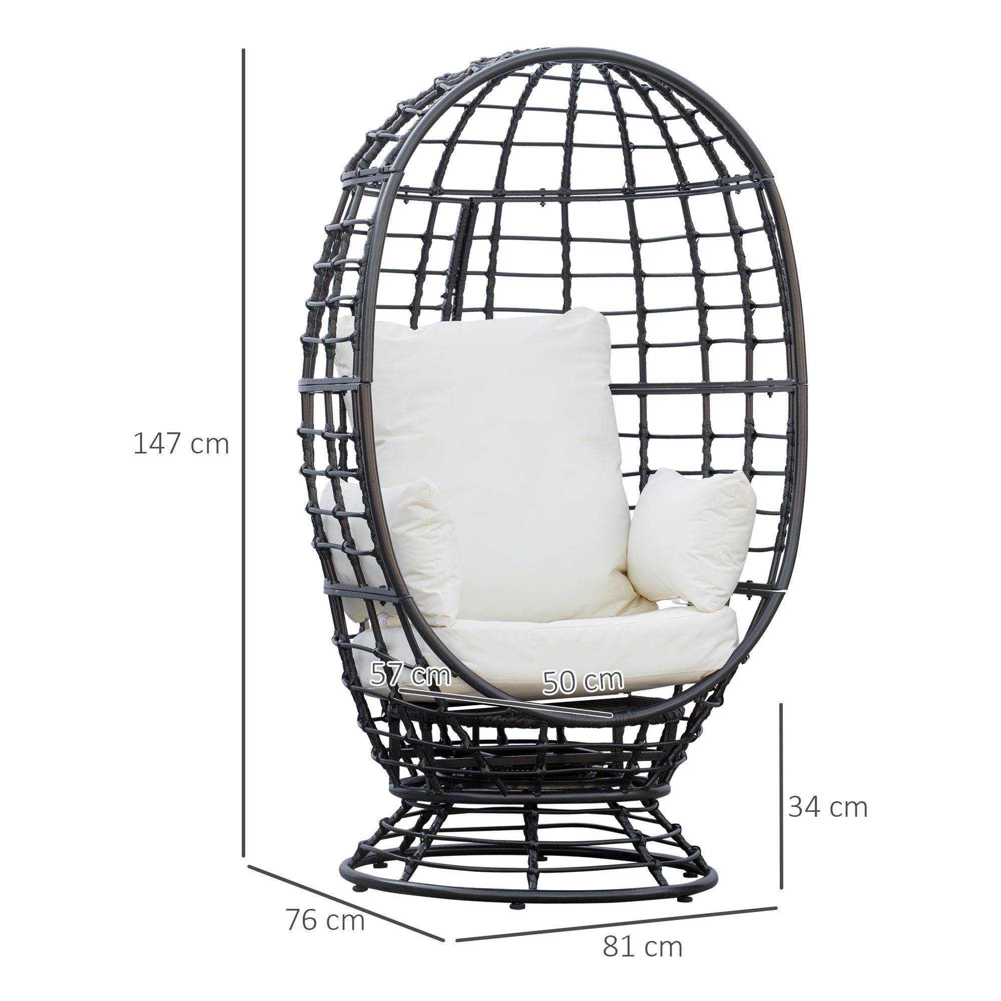 360° Swivel Egg Chair Rattan Garden Patio Chair with Cushion Black