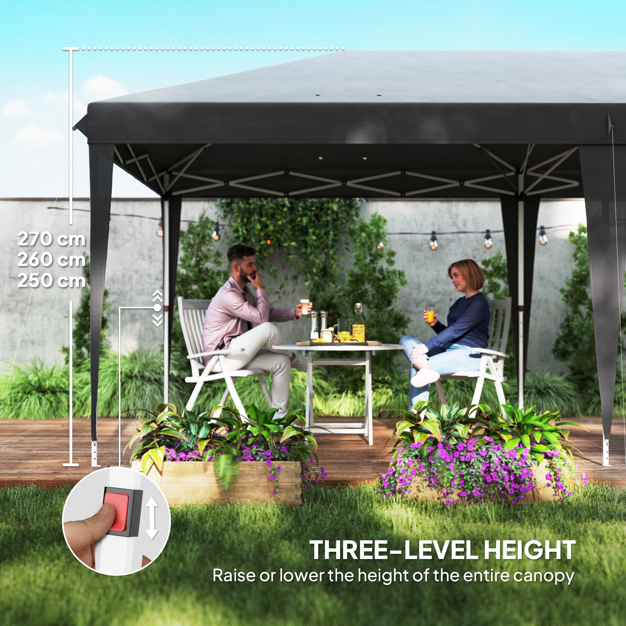 Pop-Up Gazebo 6 x 3m Steel Frame, Grey