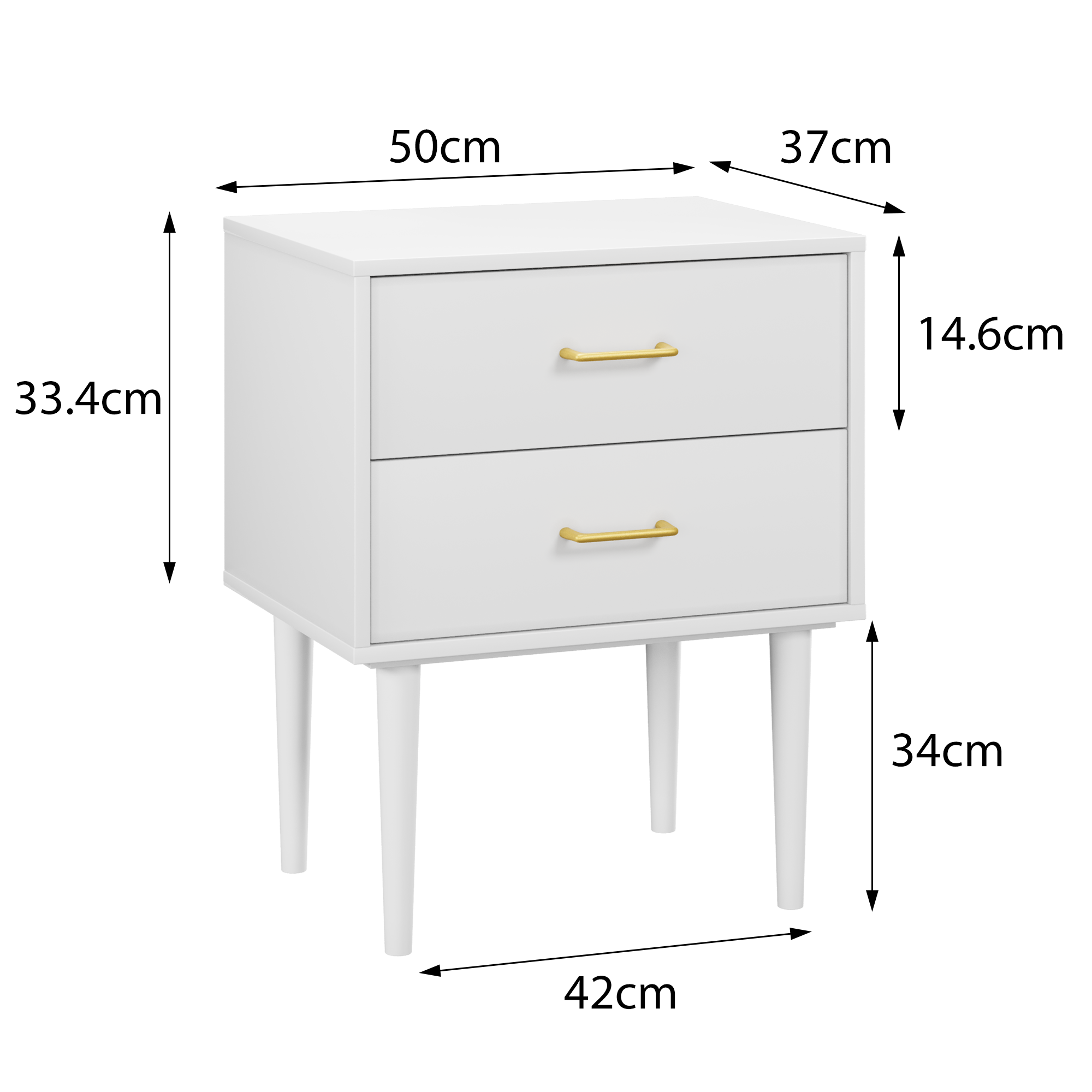 White bedside table with 2 drawers, bedroom nightstand, modern nightstand with wooden legs, 1 piece
