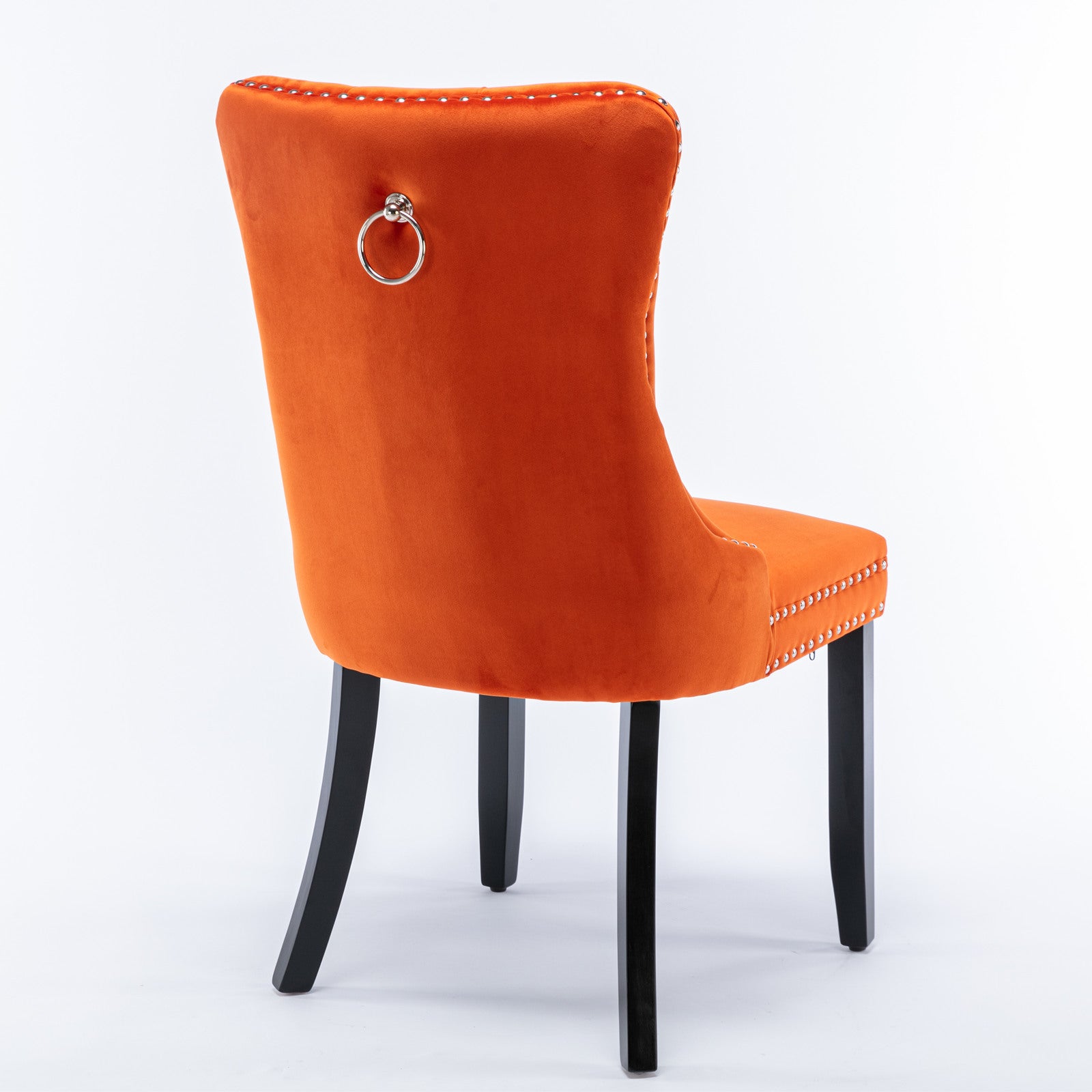 Nikki Collection Tufted Solid Wood Dining Chair with Nailhead Trim, Velvet Orange