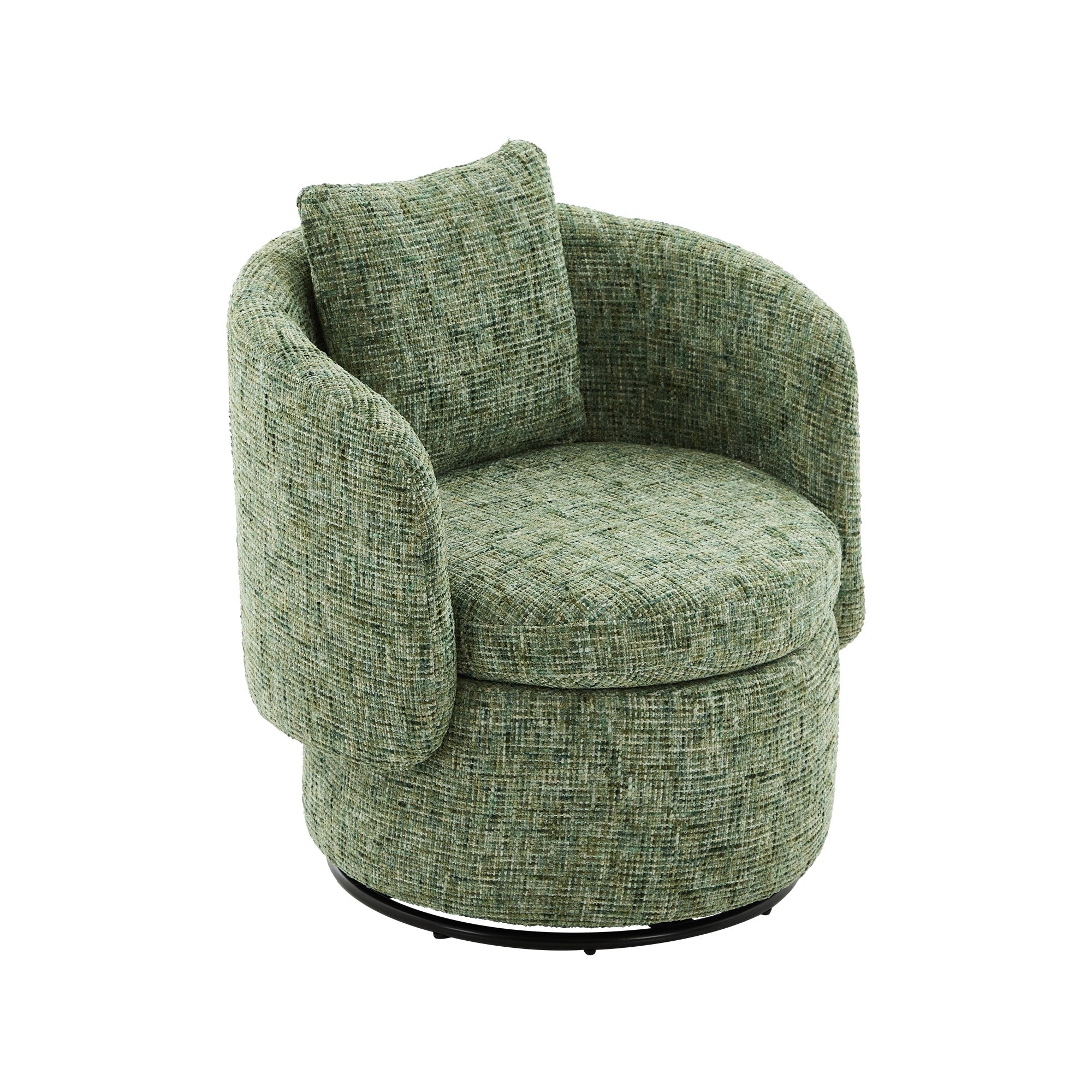 028 Swivel Armchair, 360° Rotating, Hidden Storage, Plump Back Cushion, Green