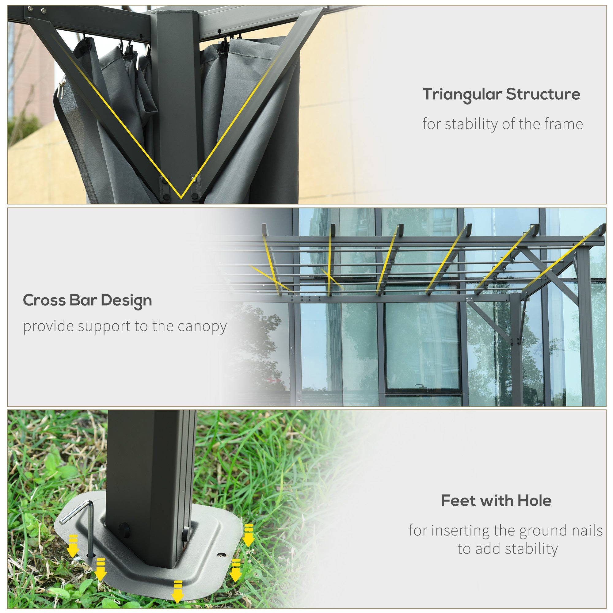 Outdoor Pergola 3.6 x 3m Retractable Roof & Curtains Aluminum Frame, Dark Grey