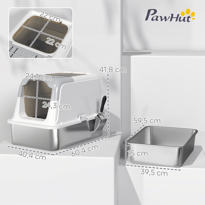 Cat Litter Box with Lid, Litter Scoop, Stainless Steel