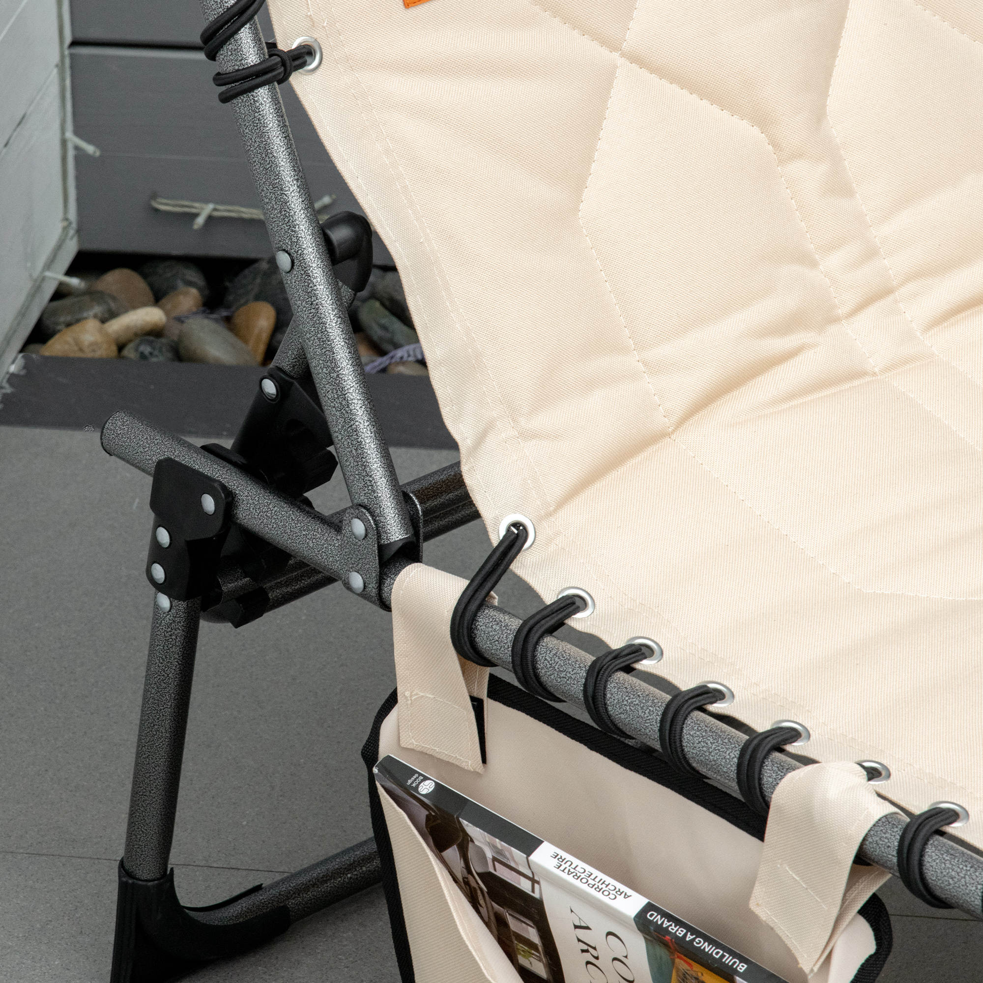 Sun Lounger, Foldable with Pillow, 5-Way Adjustable Backrest, Beige