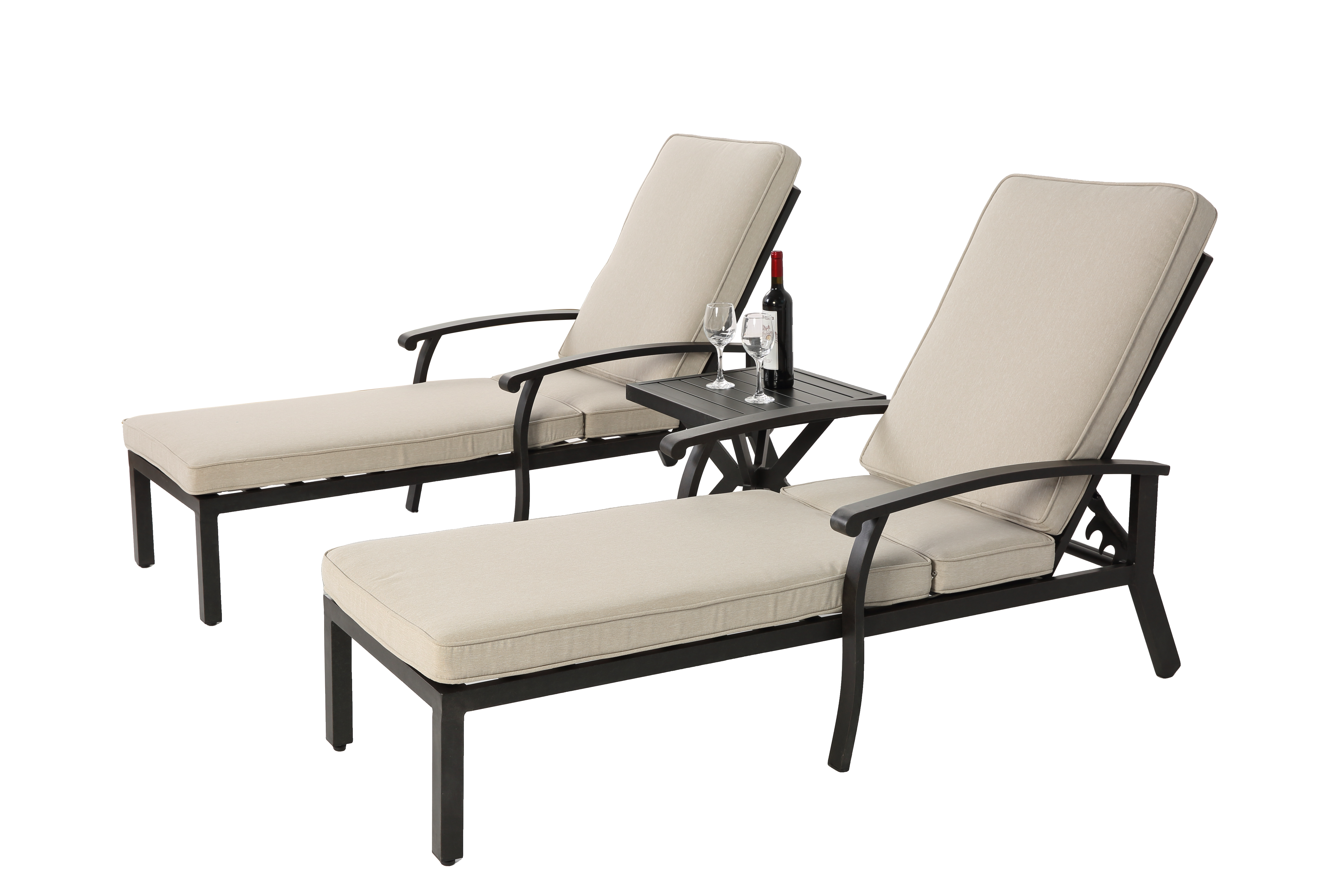 Lounge Patio Chair, Adjustable Recliner Rust-Resistant Aluminum, Beige Cushion