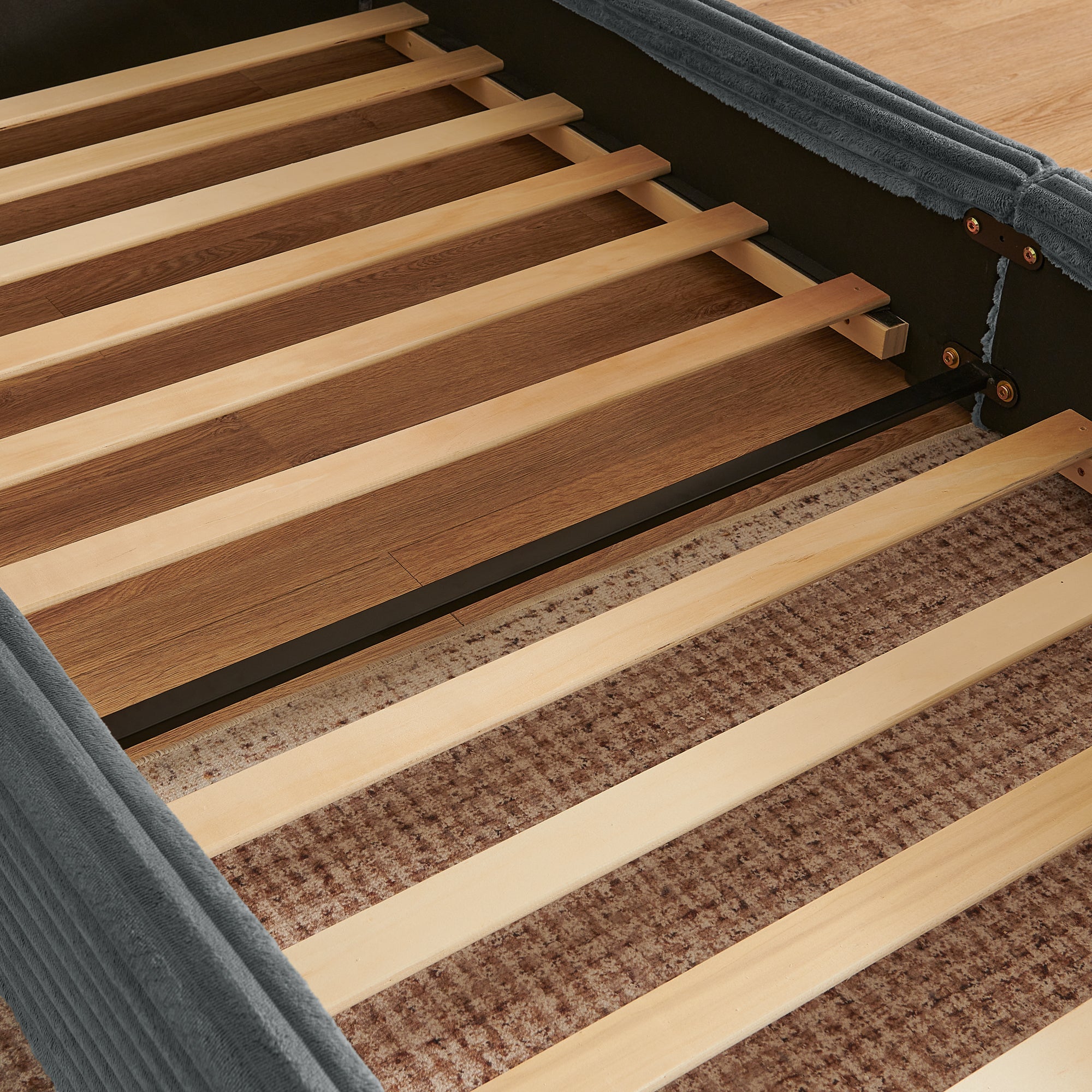 Single Bed 90x200cm Corduroy Cover Wood/Iron Frame - Dark Grey