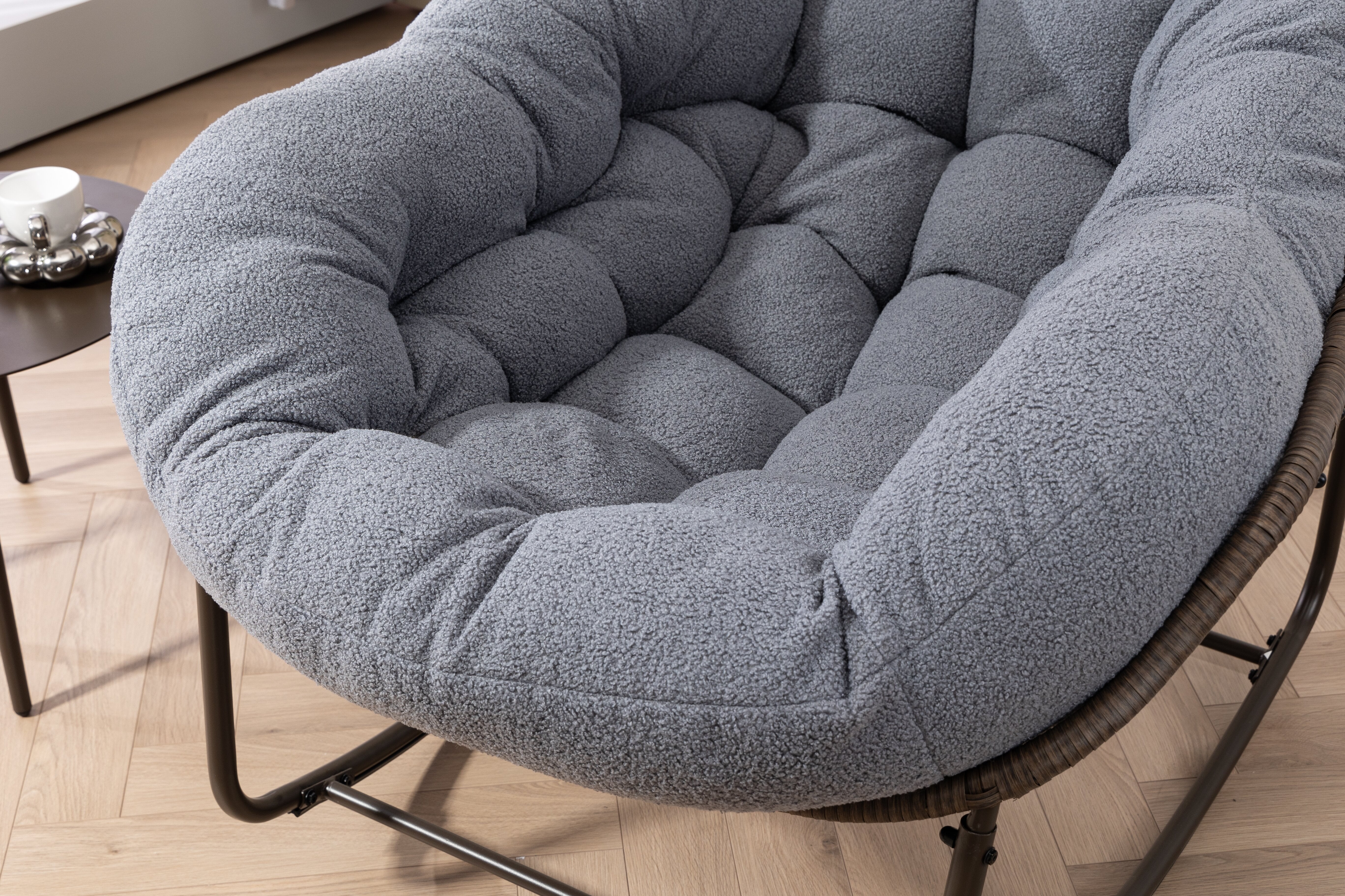 Outdoor Rattan Rocking Chair Padded Cushion Recliner, Gray