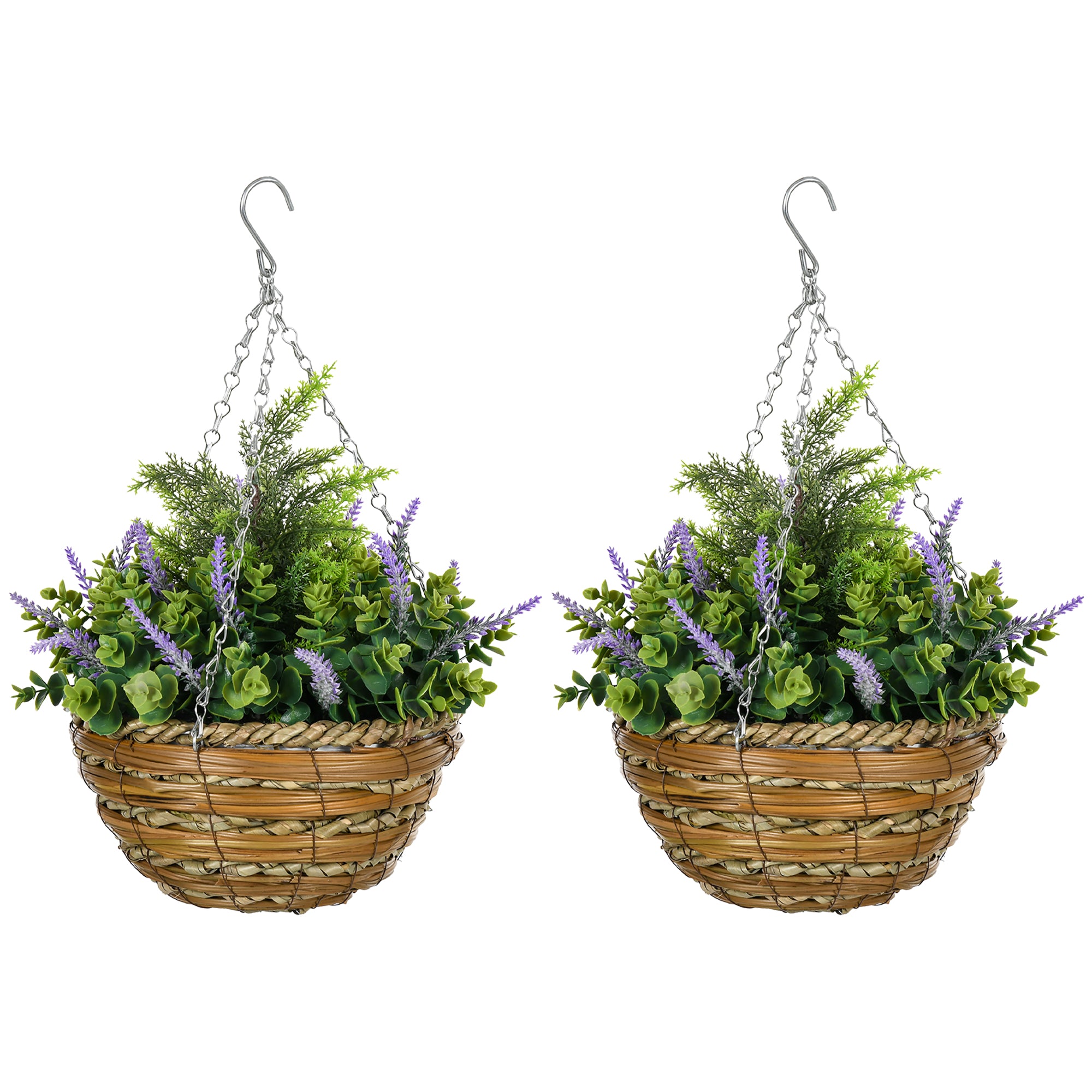 Artificial Hanging Lavender Pots, Set of Two Flower, Purple