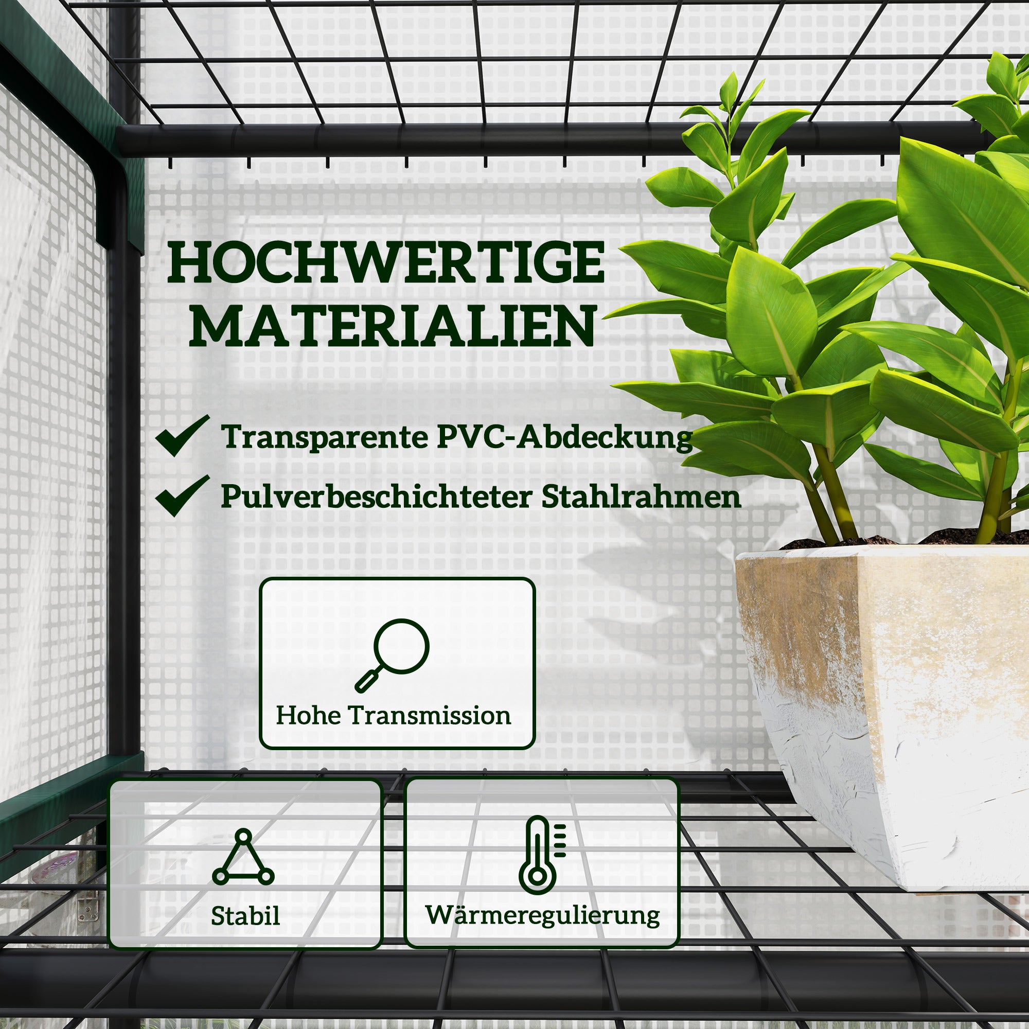 Greenhouse with Roll-Up Door and Shelves, Winter-Proof Steel Film, White