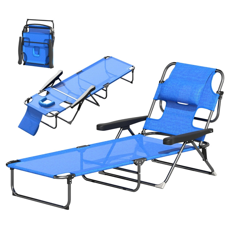 Sun Lounger, Foldable Weatherproof, Black + Dark Blue